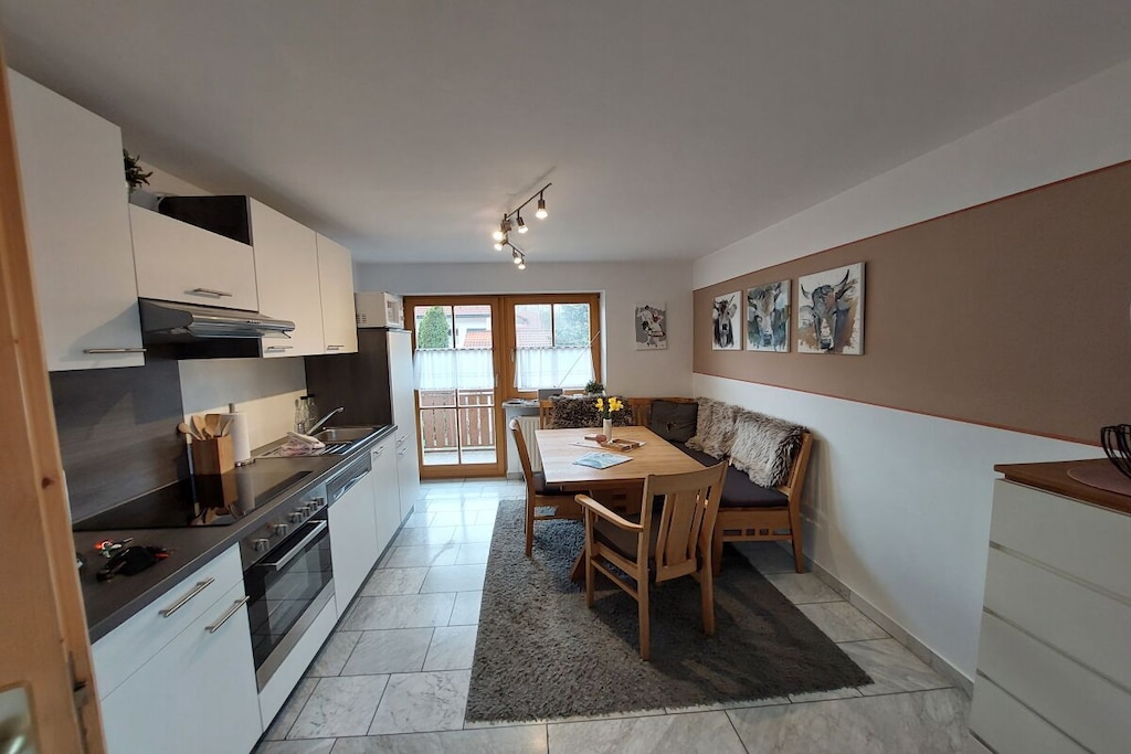 Ground floor: (Living room(single sofa bed, TV), Kitchen(dining table, stove, hob, electric kettle, toaster, coffee machine, oven, grill, microwave, dishwasher, fridge, freezer), bedroom(double bed), bathroom(shower, washbasin, toilet, Towels incl.))\n\nbalcony, garden furniture, parking, parasol, ironing board, iron