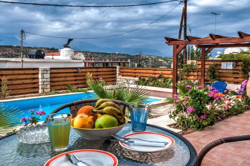 Stonehouse Cleopatra, private swimming pool, inside the village of Pitsidia, the unspoild South of Crete close to the sea, the hills and the mountains
