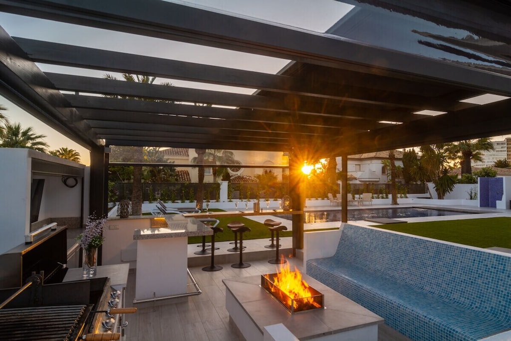 Terrace, pools and garden