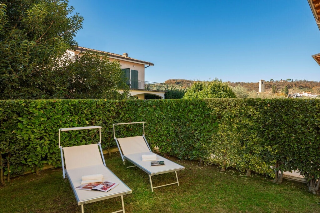 Ground floor: (Living room(single sofa bed, TV), Kitchen(hob, electric kettle, toaster, oven, microwave, dishwasher, fridge, freezer), bedroom(single bed), bedroom(double king size bed), bedroom(double king size bed), bathroom(shower, hairdryer), bathroom(shower, hairdryer))\n\nguest toilet, grill, washing machine, terrace, garden(garden furniture, sun loungers, swimming pool), iron