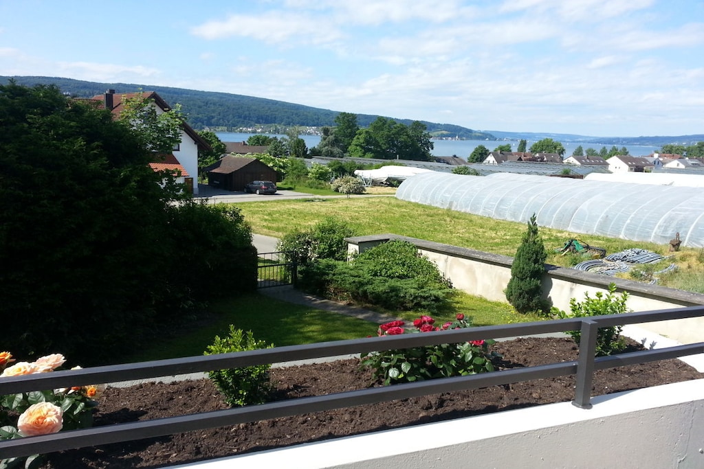 You will be staying in a newly renovated (except for the bathroom) holiday apartment with a fantastic view of the Untersee and Switzerland.

Our apartment is quiet but still centrally located. It is very close to the boat dock. The holiday apartment has a skylight, so you have natural light in the new kitchen.