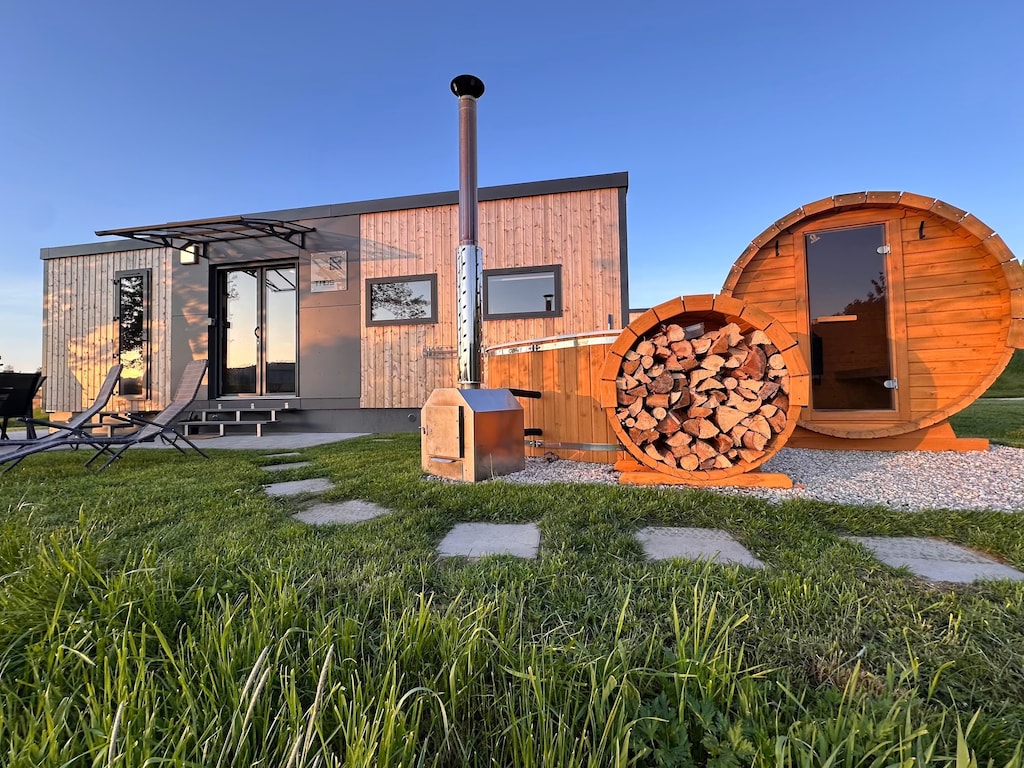 Chalet bij Eixendorfer Meer met Uitzicht