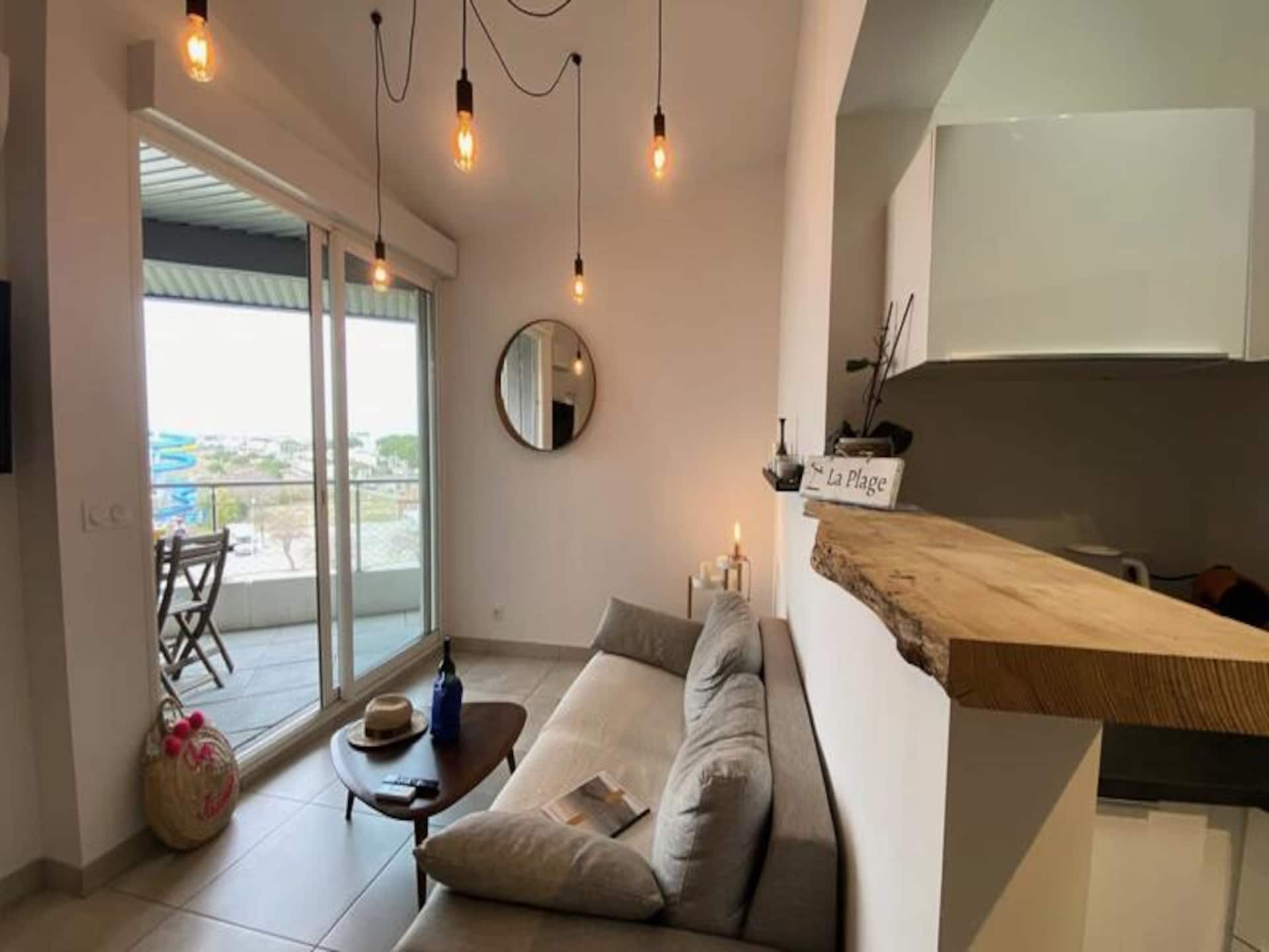 Studio met privéstrand, zeezicht en zonsondergang op het terras in Le Grau-du-Roi - foto 12
