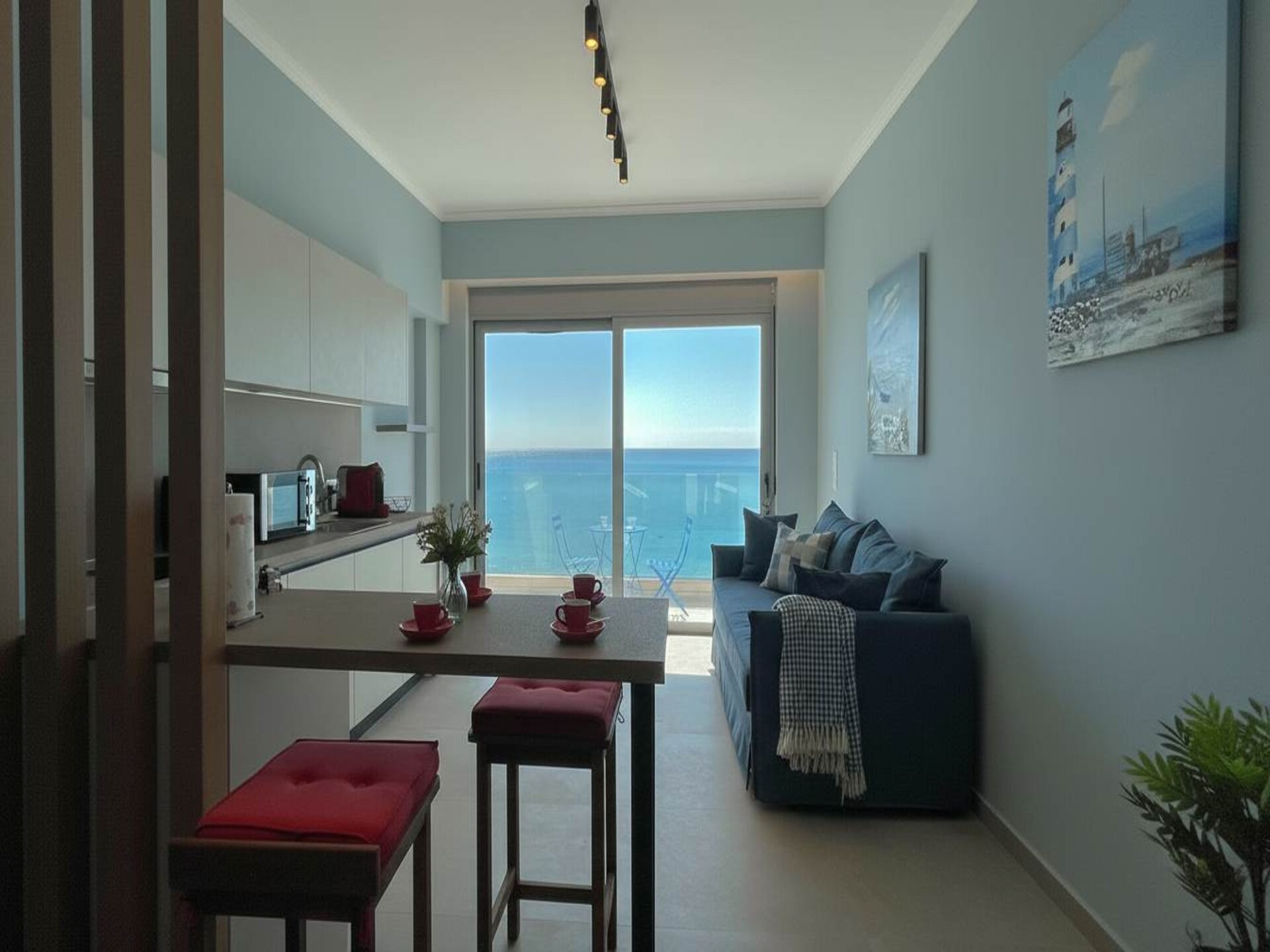 Moderne studio aan het strand van Charaki met weids zeezicht - foto 4