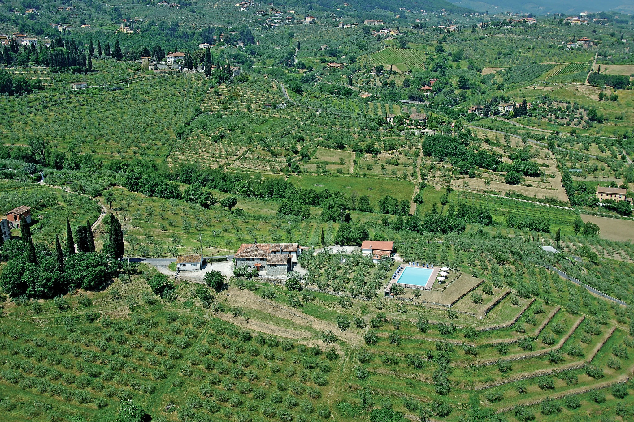 Boerderij met zwembad, omringd door heuvels en olijfbomen in Montalbano