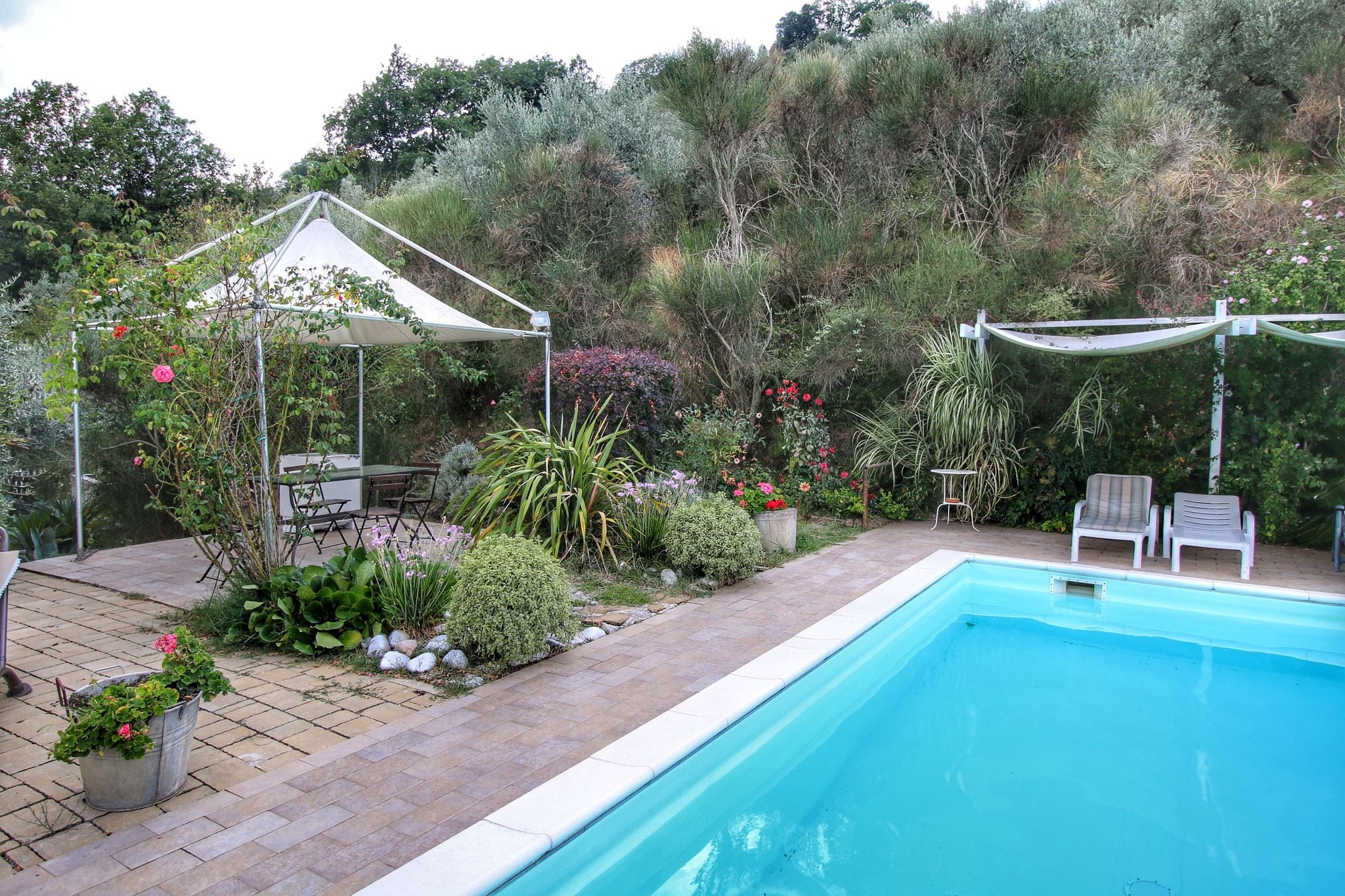 Countryhouse met zwembad en uitzicht, tuin met mediterrane planten