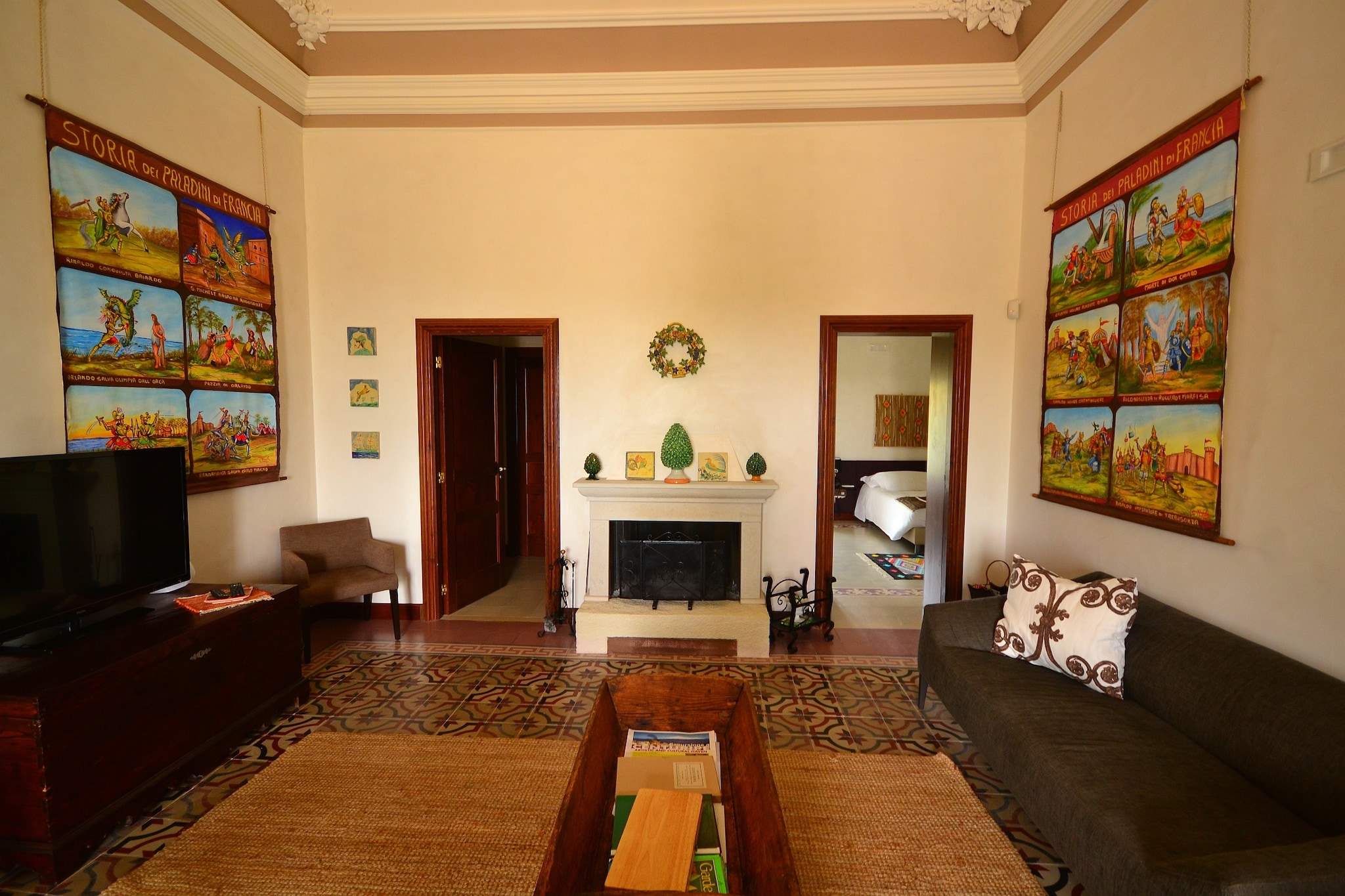 Ground floor: (Entrance, Living room(double sofa bed, TV(satellite), decorative fireplace), Sitting room(double sofa bed, TV, stereo unit), Kitchen(dining table, electric kettle, oven, microwave, dishwasher, fridge-freezer), bedroom(double bed), bedroom(double bed, TV), bedroom(double bed), bedroom(double bed), bathroom(washbasin, toilet), bathroom(shower, washbasin, toilet, bidet), bathroom(shower, washbasin, toilet, bidet), bathroom(shower, washbasin, toilet, bidet), bathroom(shower, washbasin, toilet, bidet), bathroom(shower, washbasin, toilet, bidet), relaxation area(double sofa bed), washing machine, heating, air conditioning, terrace, garden, garden furniture, BBQ, parking, swimming pool(private, opened from Jan upto and including Dec), play equipment, 8x bicycles available)\n\nAttic: (bedroom(double bed))