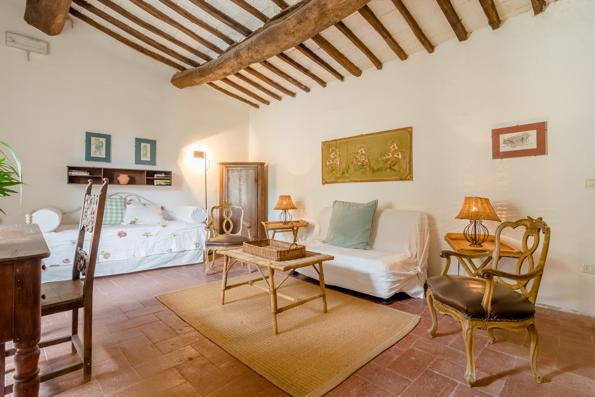 Within the heart of Tuscany, this serene farmhouse Casa Orcio, nestled on a peaceful estate in Bacchereto. Perfect for 4. This charming retreat blends rustic elegance with modern comforts like Wi-Fi, central heating, and a tranquil, pet- and child-free atmosphere.
 
Featuring a spacious live-in kitchen with a cosy wood stove, a sun-soaked private lawn, and beautiful private terrace- a true Tuscan haven ideal for dining al fresco or unwinding with a glass of wine as the sun sets over the Tuscan hills, surrounded with vineyards and olive groves, ideal for slowing down and reconnecting with nature.  Guests enjoy access to a large shared swimming pool, set in a quiet, natural setting with sun loungers and shaded areas—perfect for relaxing afternoons in the countryside, with a wine in hand.
 
Just 2 km from Bacchereto’s village centre and 1.5 km from local restaurants, the farmhouse is perfectly positioned for exploring Tuscany’s wine region and historical gems like Carmignano, Artimino, and Vinci. Florence and other cultural cities are also within easy reach.
 Whether basking in the sun by the pool, discovering medieval towns, or enjoying dinner under the stars, Casa Orcio offers an unforgettable Tuscan escape.