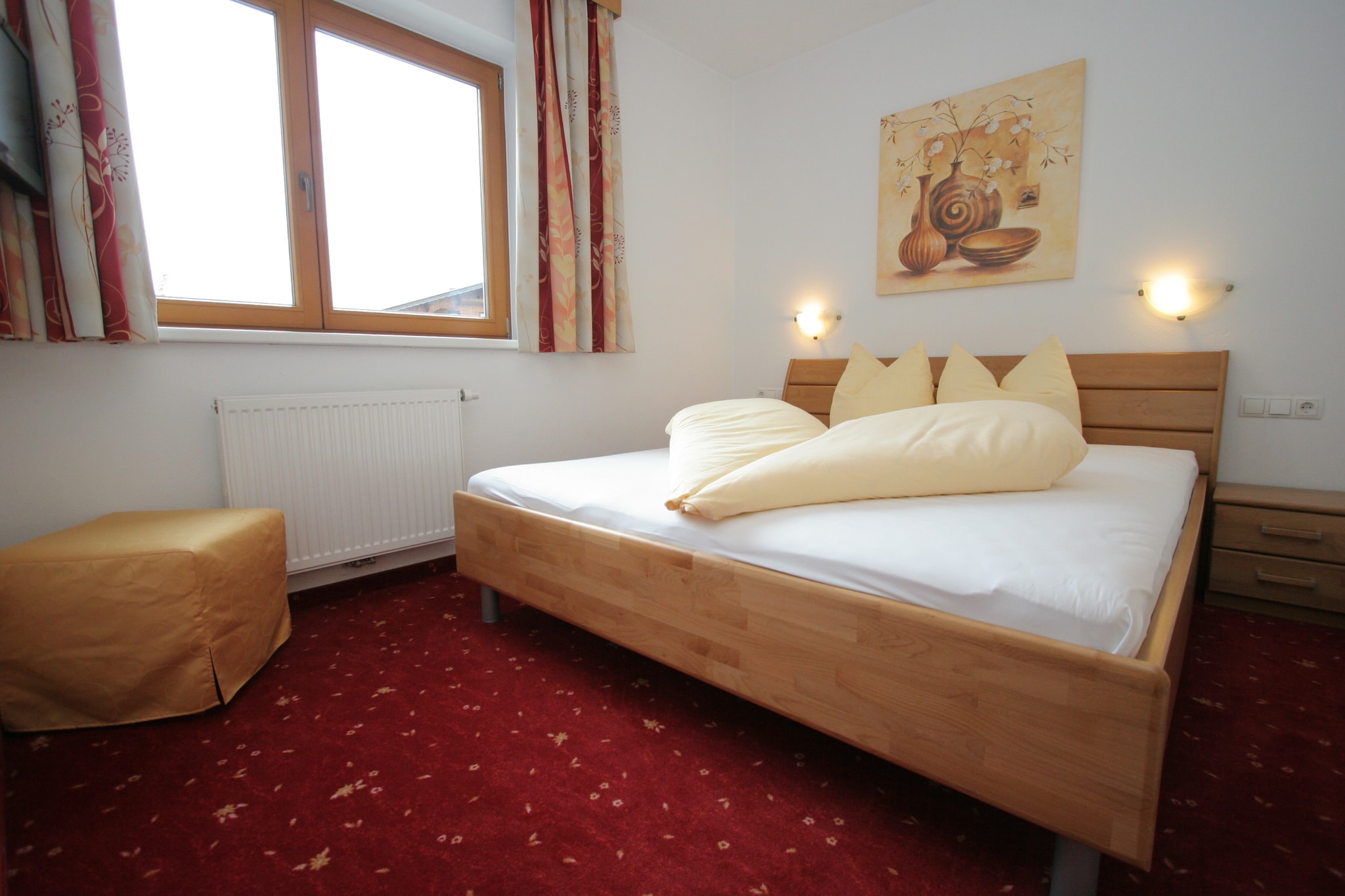 Ground floor: (storage, ski boot heaters)\n\nOn the 1st floor: (Large kitchen(double sofa bed, TV, cooker(4 ring stoves, ceramic), combination microwave, dishwasher, fridge-freezer), bedroom(double bed, TV(satellite)), bedroom(double bed, TV(satellite)), bathroom(shower(unit), washbasin, toilet), bathroom(shower(unit), washbasin, toilet))\n\nbalcony, heating(central), parking, children\'s bed, high chair