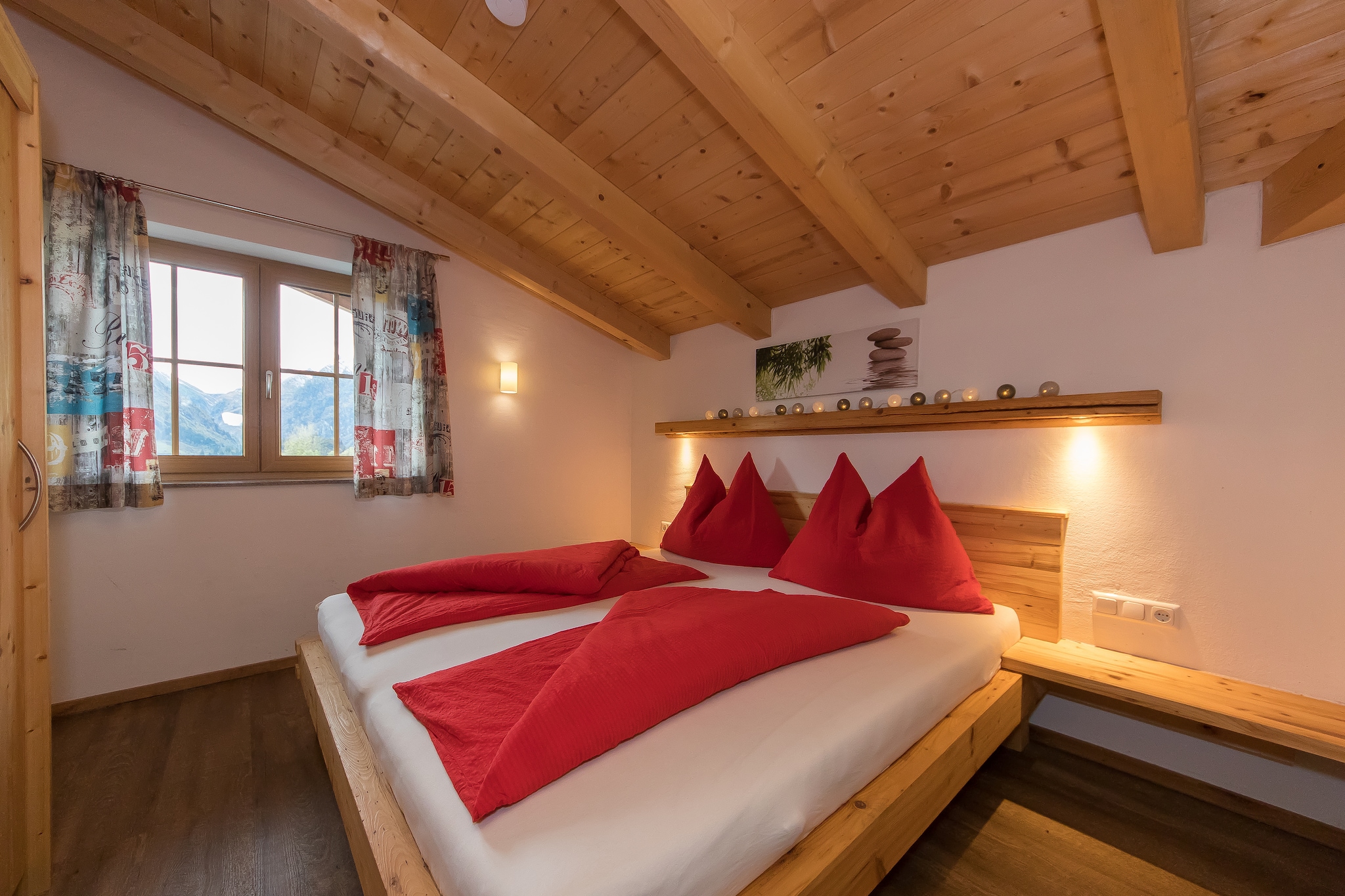 On the 1st floor: (Living room(double sofa bed, TV), open kitchen(cooker(ceramic), hood, oven, microwave, dishwasher, fridge-freezer), bedroom(bunk bed), Bedroom with bathroom(double bed, shower, washbasin, toilet), Bedroom with bathroom(double bed, shower, washbasin, toilet), bathroom(shower, washbasin), toilet, balcony)\n\nOn the 2nd floor: (Living room(double sofa bed, TV), open kitchen(cooker(ceramic), oven, fridge-freezer), bedroom(double bed), Bedroom with bathroom(double bed, shower, washbasin, toilet), Bedroom with bathroom(bunk bed, shower, washbasin, toilet), Bedroom with bathroom(double bed, shower, washbasin, toilet), bathroom(shower, washbasin), toilet, balcony)\n\nski storage(ski boot heaters), stove, coffee machine, heating(central), garden(shared with the owner ), garden furniture, BBQ, parking, play equipment