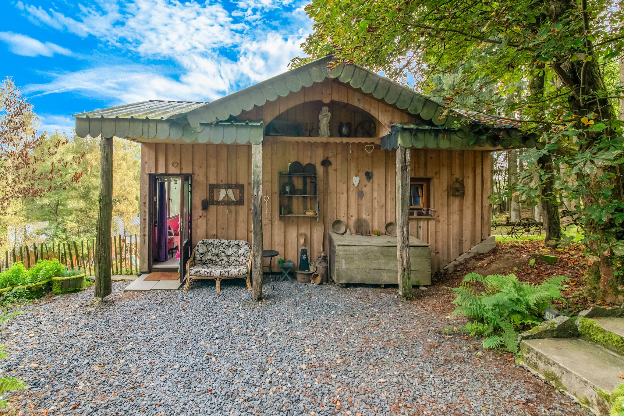 THE UNIQUE STORY, AS TOLD BY THE HOMEOWNER
The owner is an atypical person in her personality, her tastes and her vision of the world. This is reflected in the choice of properties. She is a person fascinated by going back to basics and nature as well as well-being.
Taking advantage of her large garden, she started almost 20 years ago by setting up a cottage near her house. Afterwards, she was able to buy her first caravan (and six more since), which she also put on her land, but this time on the opposite side of her house, towards the stream below. Following a meeting with a Mongolian couple working in import-export, she had the opportunity to buy an authentic Mongolian yurt and some of the furniture inside. Naturally, she set up this new “light accommodation” on her land, and more precisely, between the chalet and the trailers. The space is large, so all the dwellings are on the same plot without being on top of each other. Also, the fact that the yurt is located on the owner's land provides a very safe environment for the tenants, while remaining a very private, unoverlooked place, thanks to the many trees on the plot.
The owner has not installed Wi-Fi in the yurt to allow the tenants to recharge their batteries without giving in to the temptation of connectivity, so she has made books and board games available for the days when the tenants are unfortunately unable to enjoy the outdoors due to the weather.
The homeowner really wants to share and to show her tenants another way of life. She really likes the idea of being able to offer them a moment "out of time", back to their roots.
DETAILS
- The Mongolian yurt is only rented out between May and September
- Follow the barefoot path and enjoy a wonderful 3 km route along the most beautiful places
- For reasons of authenticity, there are no windows in the roof or in the walls.
- Also because of the authenticity, only dry toilets are available
- There is a common relaxation area with wellness, a campfire area and a pizza oven