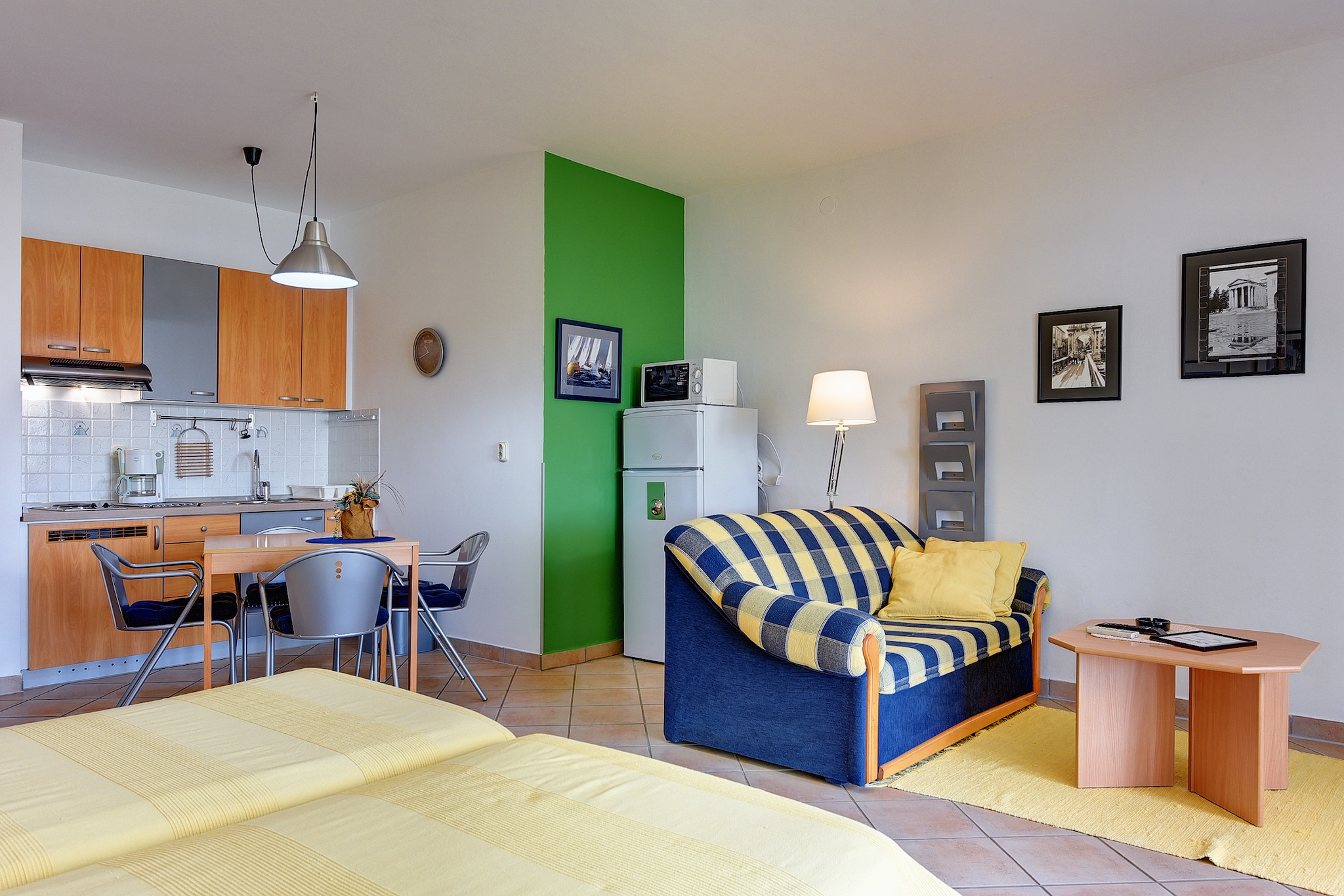 This lovely studio apartment is located very close to the sea, which is ideal for relaxation just steps from the beach. Parking place is provided. Bedroom, living room and kitchen are one unit, with double bed and one additionla possibility for sleeping on the couch. There is also airconditioning and wi-fi included in price. Outside, there is a private terrace with garden furniture and direct seaview.