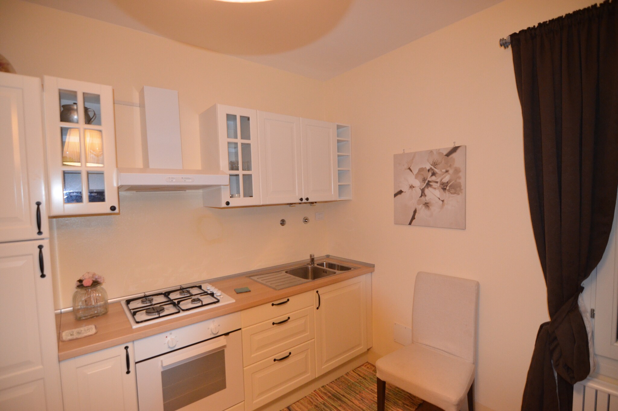 On the 1st floor: (hall, Large kitchen(double sofa bed, fridge-freezer), bedroom(double bed, TV), bathroom(shower, washbasin, toilet, bidet), air conditioning)\n\nwashing machine(shared with other guests), roof terrace, garden(shared with other guests), garden furniture, parking, swimming pool(shared with other guests)