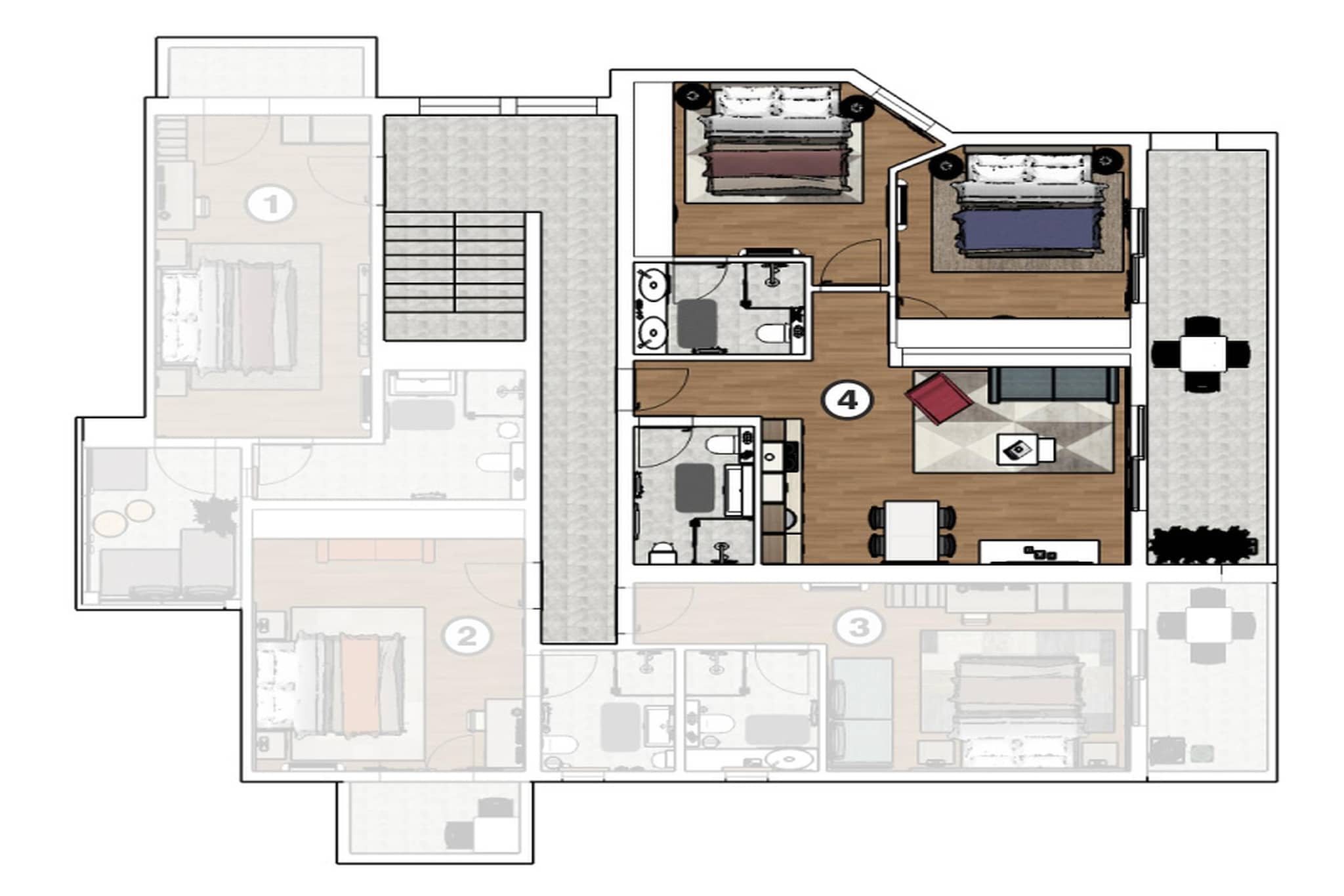 Sv Marija2 - Ferienwohnung 4 - Typ 4plus2-Plattegrond