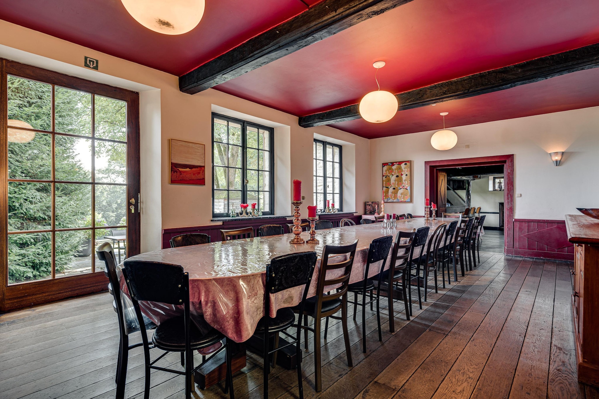 Located in Vielsalm, this expansive holiday home is the perfect destination for group gatherings, weddings, reunions, or corporate retreats. With private access to all facilities, a large garden, and a complete spa in the basement, this property combines luxury, comfort, and spaceâ€”right in the center of one of the Ardennes' most charming villages. Pets are not allowed.

The accommodation spans multiple buildings, a spacious courtyard, and lush outdoor grounds. Youâ€™ll find two fully equipped kitchens, several cozy living areas with fireplaces, and even a meeting room for business use. The wellness space includes a sauna, large hot tub, relaxation area, and massage available upon requestâ€”ideal after a long hike or cycling adventure.

Vielsalm offers a perfect blend of nature and culture. Just a short stroll away, explore historic landmarks like the Church of Saint-Remacle or Chapelle Saint-Gengoux. Enjoy lakeside serenity at Lac des Doyards, play a match at Salm Tennis Club, or dine in cozy local restaurants. Popular day trips include Spa, Stavelot, Malmedy, and the nearby Plopsa Coo amusement park at the Coo Waterfalls, just 18 km away. For nature lovers, the surrounding Ardennes forests offer endless hiking and cycling trails.
On-site, enjoy a barbecue in the garden, relax near the pond, or challenge friends to a match on the private tennis court. Kids will love the trampoline, while adults will appreciate the ample parking and tranquil setting.
