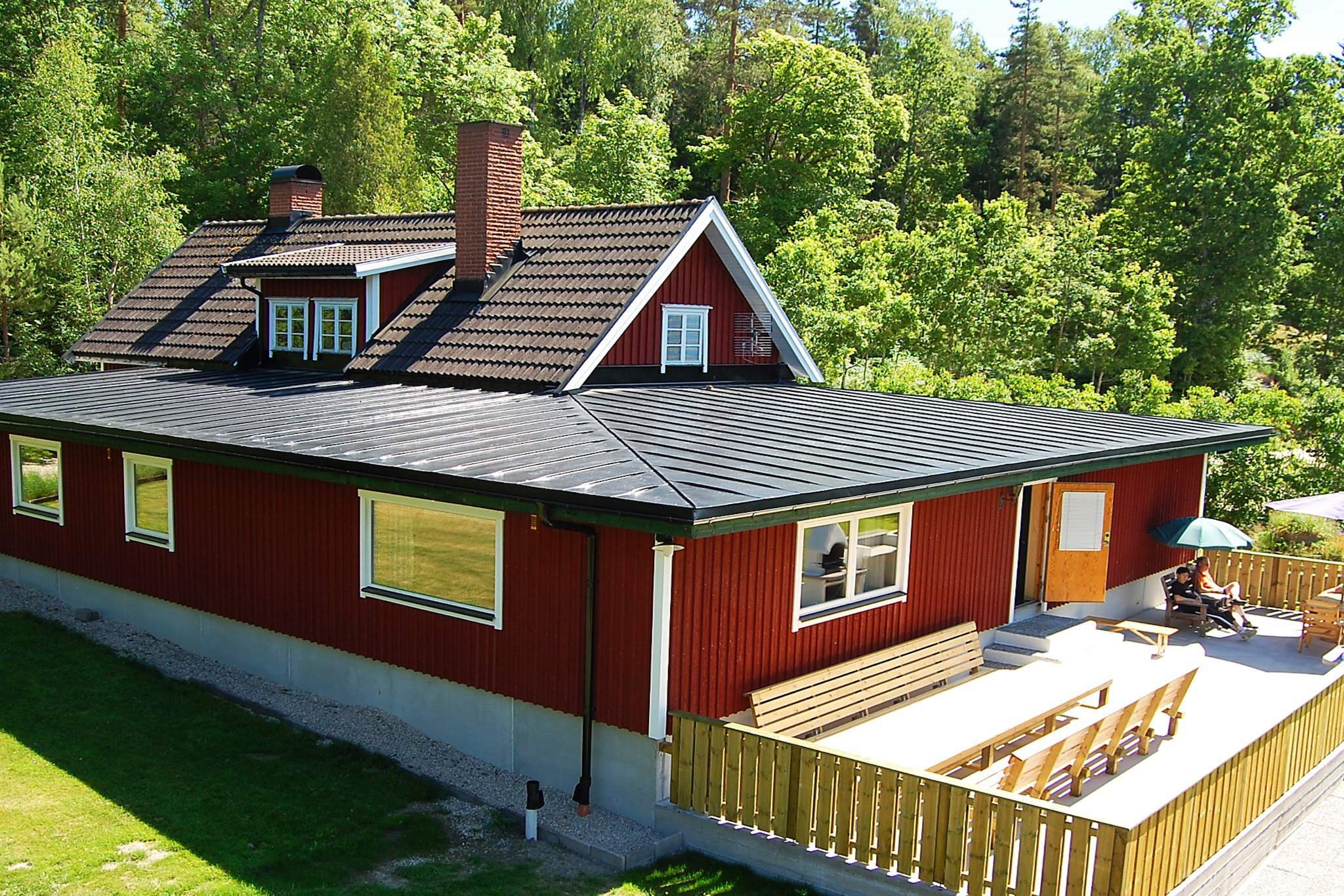 There has been no expense spared with this holiday home, with its 70 m² indoor swimming pool and perfect location, surrounded with wonderful nature and right next to a small lake, and with all the facilities and amenities that you can imagine. This holiday home is a rural paradise for the family or larger groups who got high standard of comfort and location. Maybe you want do celebrate someone or something special or perhaps just spice up your everyday life, if so then this Holiday home is something for you with its beautiful and relaxing nature and the many activities possible in the area during spring, summer and autumn. With the forest and wilderness right outside the threshold, this holiday home is far away from the traffic and noise from the city. The property has a separated beautiful pool house (200m2) with an indoor swimming pool (70m2 wide and 1, 5 deep). Here you can relax in the sauna after each refreshing swim in the pool. Right next to the pool there is a lovely relax area including leather sofas and TV-corner with high quality surround system, and during the cool evenings you can gather around the wood burning stove and warm yourselves. If you are hungry or thirsty after the swim there is only to provide yourselves with food in the complete kitchen area. Located in the pool house is also a bedroom equip with a double bed and a private shower and WC, perfect for couples or youngsters who would like some private time. In the main building there is another kitchen with a dining area big enough for 20 people. In the lovely living room (90 m²) you all can gather around and watch your favorite programs on the 63†inch TV. Other activities you can do in the living room are play dart, table tennis, pool or play with the soccer table across the room. From the living room you can experience the view over the little lake and the birches next to the shore. Outside on the patio there is a big grill and workbench where you can sit and enjoy the afternoon and evening sun. There is one bed room on the ground floor and two more on the upper floor. Approximately 30 m away from the house in the annex, there is an additional very pleasant bed room equipped with a double bed. The two houses are heated by geothermal heat and the pool is heated by solar energy, which means that the electricity consumption will remain on an attractive level. The holiday home have a plot of 27600 m², and there is only 50 m to the small lake where you can fish for pike and perch, the beach is reeded therefore there is a bridge for those who want to reach the boat. There is a larger lake with a nice bathing spot with a shallow beach about 5km away named Örsjön. On the ground there is also a barbecue area about 100m away from the house, where you can sit around the cracking fire and enjoy the company. Perhaps someone will bring a guitar and increase the coziness and atmosphere even more. Firewood can be purchased from the owner (500 SEK/m3) You will arrive to the holiday home trough scenic roads where traffic is almost nonexistent. The only neighbor is two houses located about 100 m away. The cottage can not be rent by youth groups! Welcome to a wonderful holiday home with all the facilities in a peaceful surrounding!