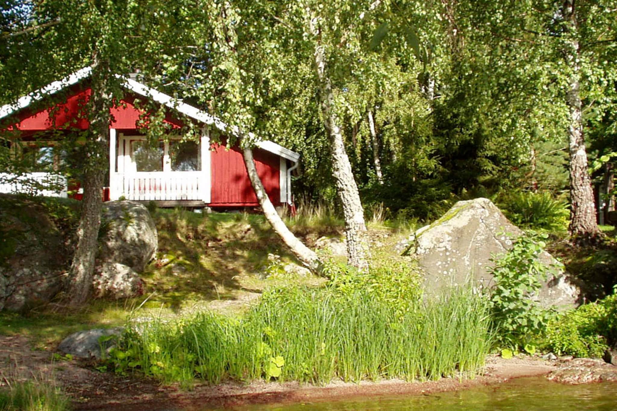 Pretty holiday home located on a beach plot,with a panoramic view over the lake HjÃ¤lmaren. This charming house with a log guest cabin is secluded on a cape, just 15 metres from the beach. There is a patio with a roof on the south side of the house, overlooking the lake. The wooden house contains a large living room with an adjacent open kitchen. Next to the patio there is a sauna which seats four people. The guest cabin has two beds. The plot includes a private sand beach of 100 metres. There are plenty of islands within rowing distance. Pole fishing is permitted, as is mushroom picking in the nearby forest. The house is located 160 kilometres from Stockholm.