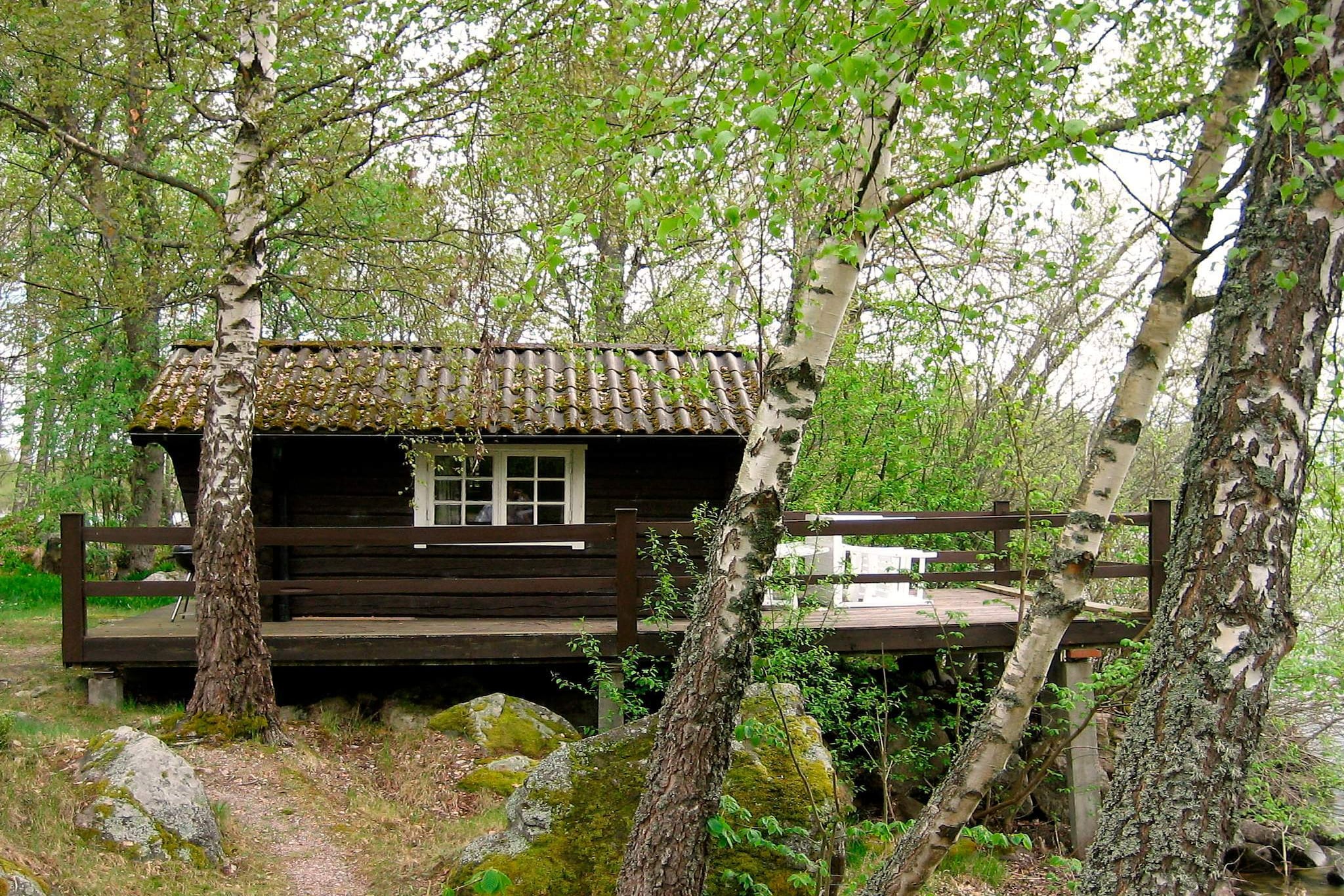 Annex(15 m2): (2x single bed)\n\nopen kitchen(cooker(electric), hood, coffee machine, microwave, fridge-freezer), Living/bed room(30 m2)(TV(swedish TV channels), CD player, stereo unit), bedroom(15 m2)(double bed), bedroom(3 m2)(2x bunk bed), bathroom(washbasin, toilet), bathroom(shower), sauna(indoor, heated, 4 persons), heating(electric), terrace(roofed, 12 m2), garden furniture, BBQ