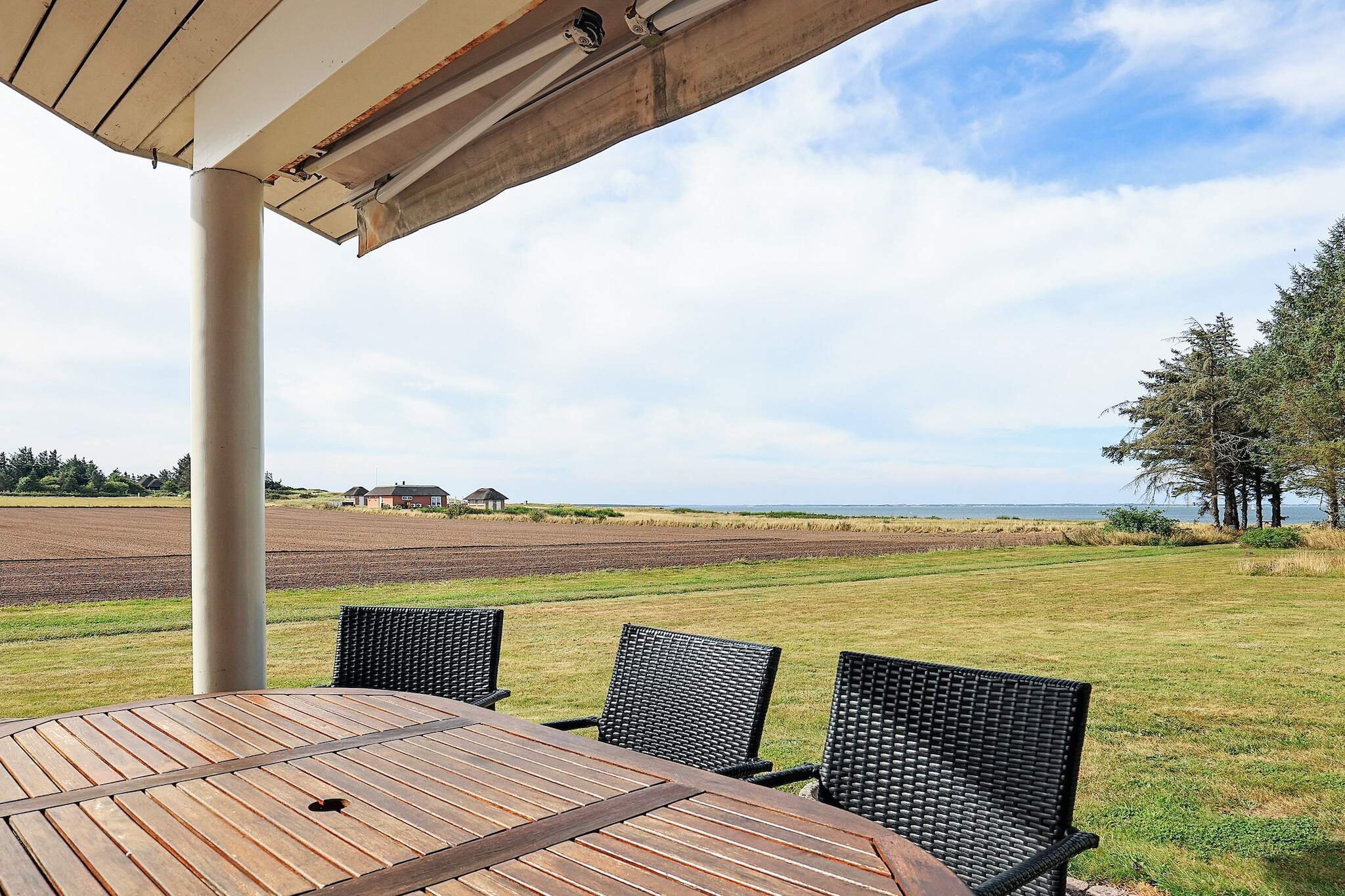 Internet Access DSL, Living room(12 m2)(2x single folding bed), open kitchen(22 m2)(cooker(electric), hood, coffee machine, dishwasher, fridge, freezer(1-59L), tumble dryer, washing machine), Living/bed room(30 m2)(TV(satellite, german television channels, danish TV channels (DR1 and TV2)), DVD player, radio, CD player, stereo unit), bedroom(double bed, cot), bedroom(double bed), bedroom(double bed), bathroom(floor heating)(washbasin, toilet), bathroom(floor heating)(bathtub or shower, washbasin, toilet), carport, Bubble bath(indoor, heated, 2 persons), sauna(indoor, heated, 3 persons), heating(electric), terrace(26 m2), terrace(roofed, 10 m2), BBQ, air to air heatpump