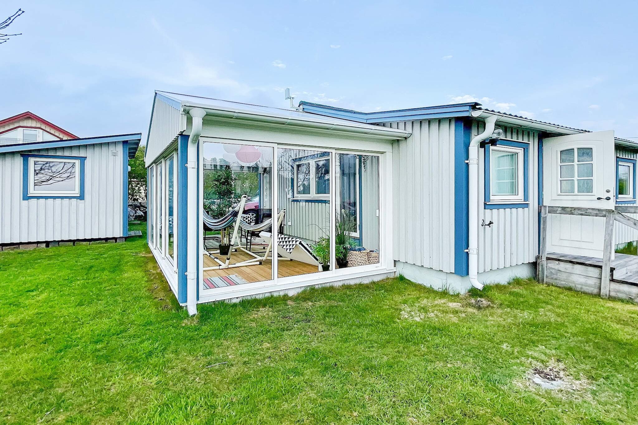 With a view of the sea and the beach meadows at GaltabÃ¤ck just south of Varberg, this small cottage with nice grassy areas is located in a child-friendly area. In the cottage there is a small kitchen, living room with carpet, two small bedrooms - one with a bunk bed and sliding door, the other with a double bed (new in 2022) and a curtain that separates the room from the living room. In the living room there is a single bed. New, larger water heater installed in autumn 2015. The cottage has Wi-fi with unlimited surf. The sleeping places are divided into four in the large house and four in the annex on the plot, built in 2010. There are two bunk beds in the annex. Glazed conservatory built in 2020. In the conservatory there is the possibility to set up tables for 10 people. There are folding tables and stacked chairs to use if you are a larger group that wants to have a lovely dinner together. In the area there are mostly holiday homes and the traffic is minimal because the road ends here. Bathing facilities are within walking distance. By car or bicycle, it is also close to the cozy community TrÃ¤slÃ¶vslÃ¤ge or BjÃ¶rkÃ¤ngs camping with swimming and mini golf. GaltabÃ¤ck's harbor a few hundred meters from the cottage is a quiet marina with boathouses, a bird tower, seating and a small boat museum which, among other things, displays wreckage from GaltabÃ¤ck's ship from the 12th century. Near the harbor there is also Lenasofia's silversmith (limited opening hours). The lovely summer town of Varberg is less than 10 km away. Here there are nice little shops, outdoor restaurants, the well-known cold bath house and the Fortress, a defense facility that brings to mind wars in ancient times. The museum in the Fortress displays the bullet button that it is said Charles XII fell victim to. Just outside Varberg is GetterÃ¶n, one of Sweden's most famous birding areas. There are also exhibitions, a shop and a cafÃ© here. Bring your swimwear as Goat Island offers several nice beaches.