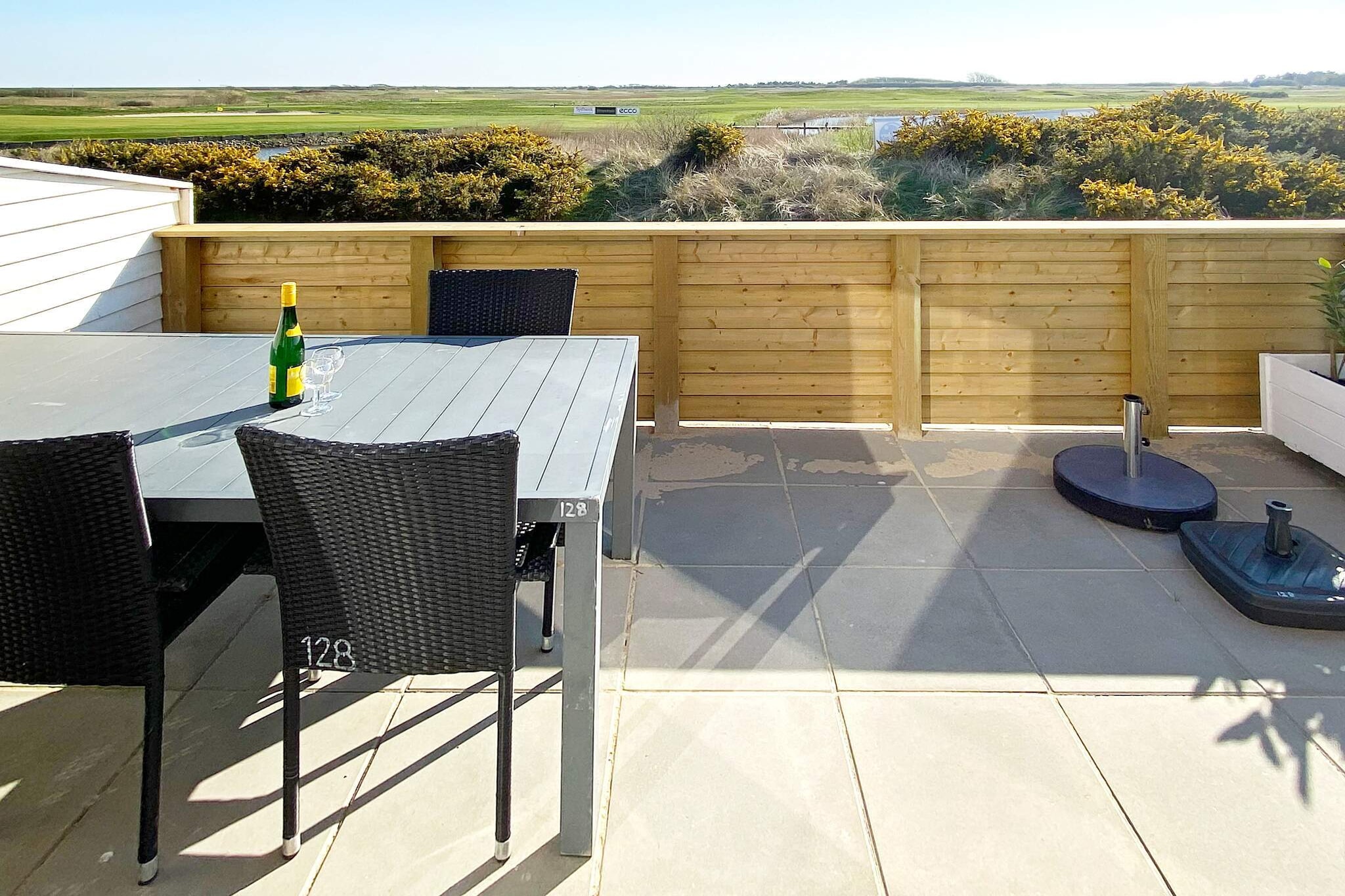 A holiday terraced house at the end of the row in Feriecenter RIM with a wonderful view of the south island, golf courses and ships passing by. Modern furniture and a lovely kitchen. The south-facing terrace has a great view of the area. The house is on 2 floors with bathroom on the 1st floor. There is Chromecast for the TV and everything is digitally controlled. The holiday centre at RIM offers many activities like indoor and outdoor swimming pool, tennis courts, playground, etc. No letting to youth groups.A refundable deposit might be charged closer to your check-in date. The security deposit ensures a smooth stay and covers any additional services or consumption charges.This deposit covers utilities consumed during your stay and any additional services that may be taken.The final amount will be adjusted based on actual meter readings, actual usage of extra services, and any remaining balance will be refunded within 21 days after checkout.This deposit simply acts as a prepayment for charges that you would anyways pay for, ensuring a seamless stay and check-out experience.