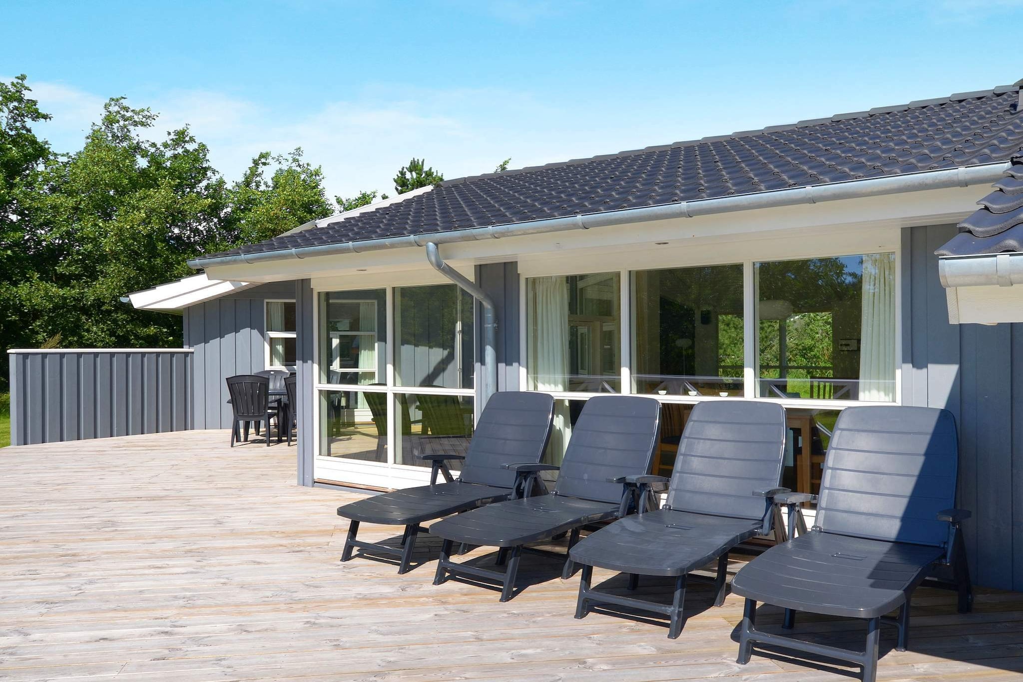 Holiday cottage with a tasteful furnishing in a modern design located n a large natural plot only a few minutes walk from probable the best beach in Denmark. The house suits both one or two families sharing and has all modern amenities. Living room with wood-burning stove, TV and satellite dish. There is an energy friendly climate system, ensuring a comfortable temperature all year. Three spacious bedrooms with good beds and lot of cupboard space. Two bathrooms, one with a sauna and a whirlpool. There is a large wooden terrace surrounding the house, giving you the opportunity to enjoy the sun. No letting to youth groups.A refundable deposit might be charged closer to your check-in date. The security deposit ensures a smooth stay and covers any additional services or consumption charges.This deposit covers utilities consumed during your stay and any additional services that may be taken.The final amount will be adjusted based on actual meter readings, actual usage of extra services, and any remaining balance will be refunded within 21 days after checkout.This deposit simply acts as a prepayment for charges that you would anyways pay for, ensuring a seamless stay and check-out experience.