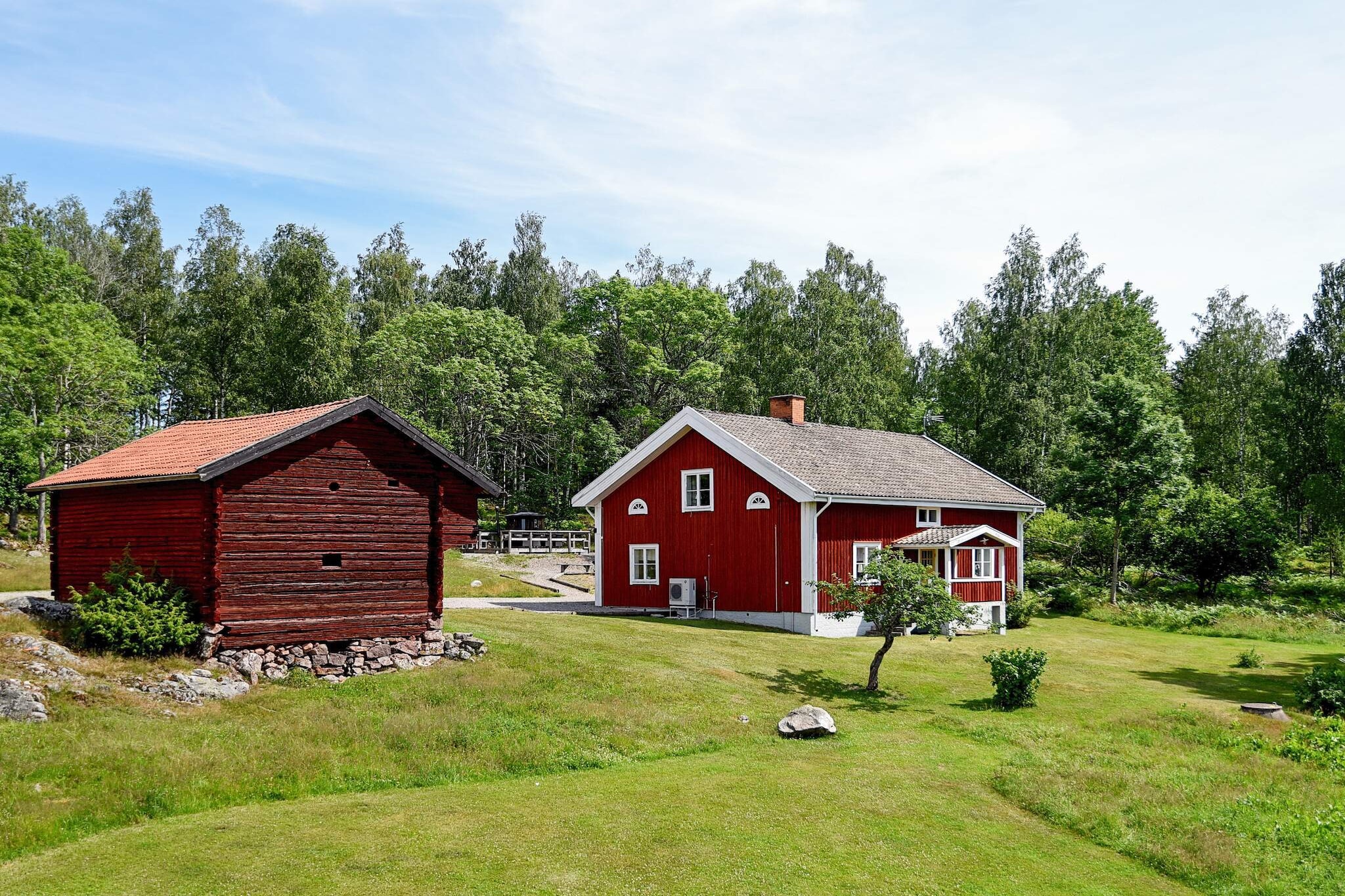 Kitchen(wood cooker, cooker(electric), hood, microwave, dishwasher, fridge-freezer, high chair, water from well), Living/bed room(TV(swedish TV channels)), bedroom(3x single bed), bedroom(2x single bed), bedroom(2x single bed), bedroom(2x single bed), bedroom(2x single bed), bedroom(double bed), bedroom(single bed, double bed), bathroom(floor heating)(washbasin, shower, toilet, washing machine), bathroom(floor heating)(washbasin, toilet), heating(central), garden furniture, BBQ, parking