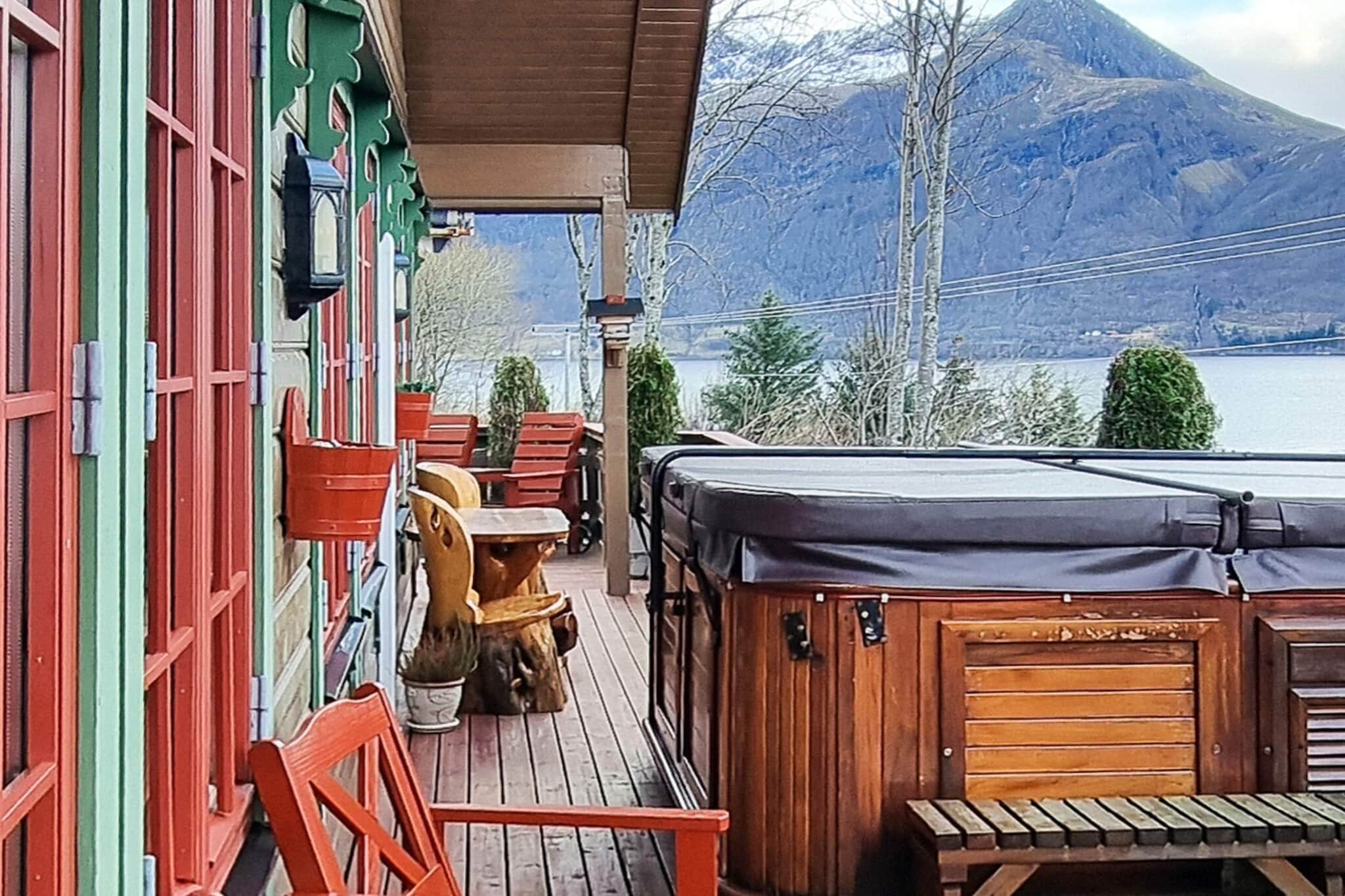 open kitchen(cooker(electric), hood, coffee machine(filter), microwave, dishwasher, fridge, freezer(> 250L), washing machine, high chair), Living/bed room(37 m2)(2x single folding bed, TV(satellite, german television channels, norvegian TV channels )), Living/bed room(47 m2)(TV(satellite, german television channels, norvegian TV channels ), fireplace, DVD player, CD player, stereo unit), bedroom(double bed, children\'s bed), bedroom(double bed, children\'s bed), bedroom(single bed), bedroom(single folding bed, double bed), bathroom(washbasin, toilet), bathroom(floor heating)(washbasin, hip bath, shower), game computer, Bubble bath(outside, heated, 8 persons), heating(electric), terrace(50 m2), terrace(roofed, 15 m2), garden furniture, BBQ, air to air heatpump