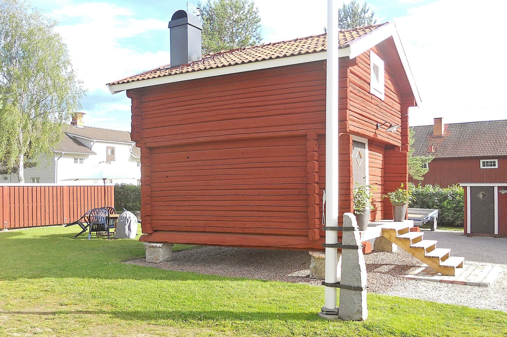 Annex(22 m2): (2x single bed)\n\nInternet Access DSL, Kitchen(10 m2)(fireplace, wood cooker, cooker(2 ring stoves), hood, coffee machine, microwave, fridge(+ freezer), high chair), bedroom(15 m2)(double bed, TV(satellite, german television channels, swedish TV channels), cot), bathroom(floor heating)(washbasin, shower, toilet), freezer(60-99L), cot, heating(electric), garden, garden furniture, BBQ, fish cleaning table, geothermal energy, solar energy