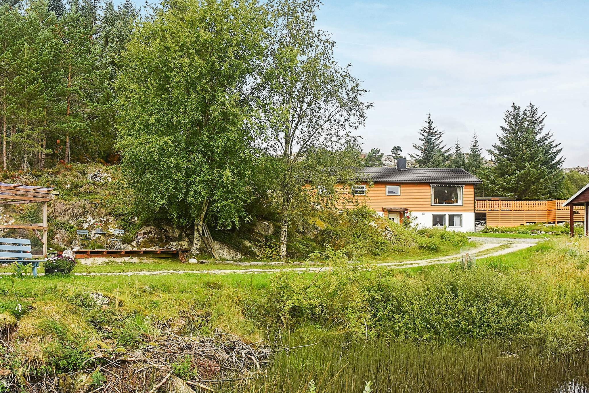 A south-facing, spacious holiday cottage with a garden and quiet surroundings. 200 metres to the sea and 150 metres to a lake. The house was renovated in 2000 with a modern kitchen with food processor, waffle iron and toaster, living room and bathroom on both floors, one with steam and massage shower. Sauna for 6-8 people. In three bedrooms the single beds can be combined, and in the last bedroom there are normal single beds. The TV has European channels via Astra1. WiFi with good capacity for streaming etc. Outside there is a 40 m² large terrace with chairs and a fjord view. Park your car in the double garage. The house sits on a large farm with the closest neighbour 500 metres away. There is sheep on the farm and deer, birds and wildlife in the area, as well as several lakes. Use the outlying fields for hiking. The town of Fillan is 50 km away with shops and a salmon river. Go swimming in the lake 150 metres from the cottage or in the fjord 200 metres away. Close to the house the is a river where the spawning season is in May and June, and you can catch sea trout here. There is deer in the area and eagle can be seen from the house. There is also a dovecote on the property and some rabbits in a large cage. The sheltered waters here are perfect for fishing whatever the weather. Boats for rent: 1 x 19 ft Macomarine aluminium boat with 60 hp Yamaha 4-stroke motor and chartplotter GPS/sonar/chartpotter, 8 rod holders, 1 x 17 ft Frigg with 15 hp Yamaha 4-stroke motor with sonar and 4 rod holders 1 x 14 ft boat with 10 hp motor. Please not that tThe boats are located 9-10km from the house. Life jackets are included. By the fjord there is a covered fish cleaning table with running water and lights, and a small room for fishing equipment.