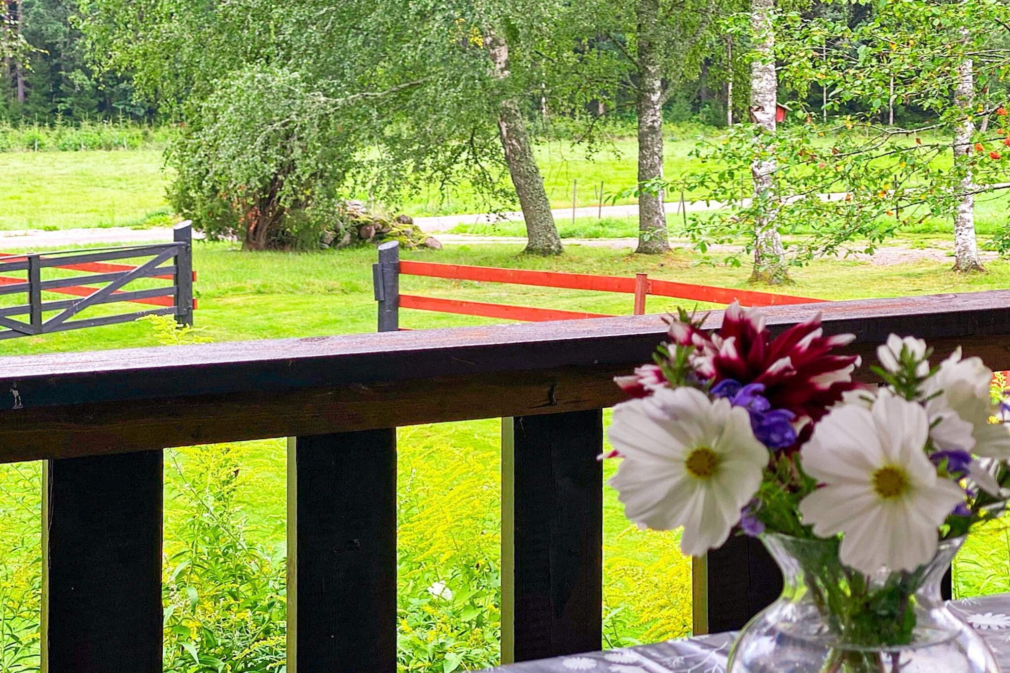 Pleasant and cozy house in scenic SmÃ¥land. Here you'll stay in a comfortable house with a large living room and terrace with patio furniture and a fire place. The terrace is a perfect place to enjoy warm lazy days and fun barbecue nights. Lots of lawns around the house and there's no neighbours in sight. Lovely forests surrounds the house with lots of frolicking wildlife and 6 km to the moose park Virum. Mushrooms and berries are abundant. A rowboat is available 4 km away in Lake Yxern and fishing permits may be bought in the village.