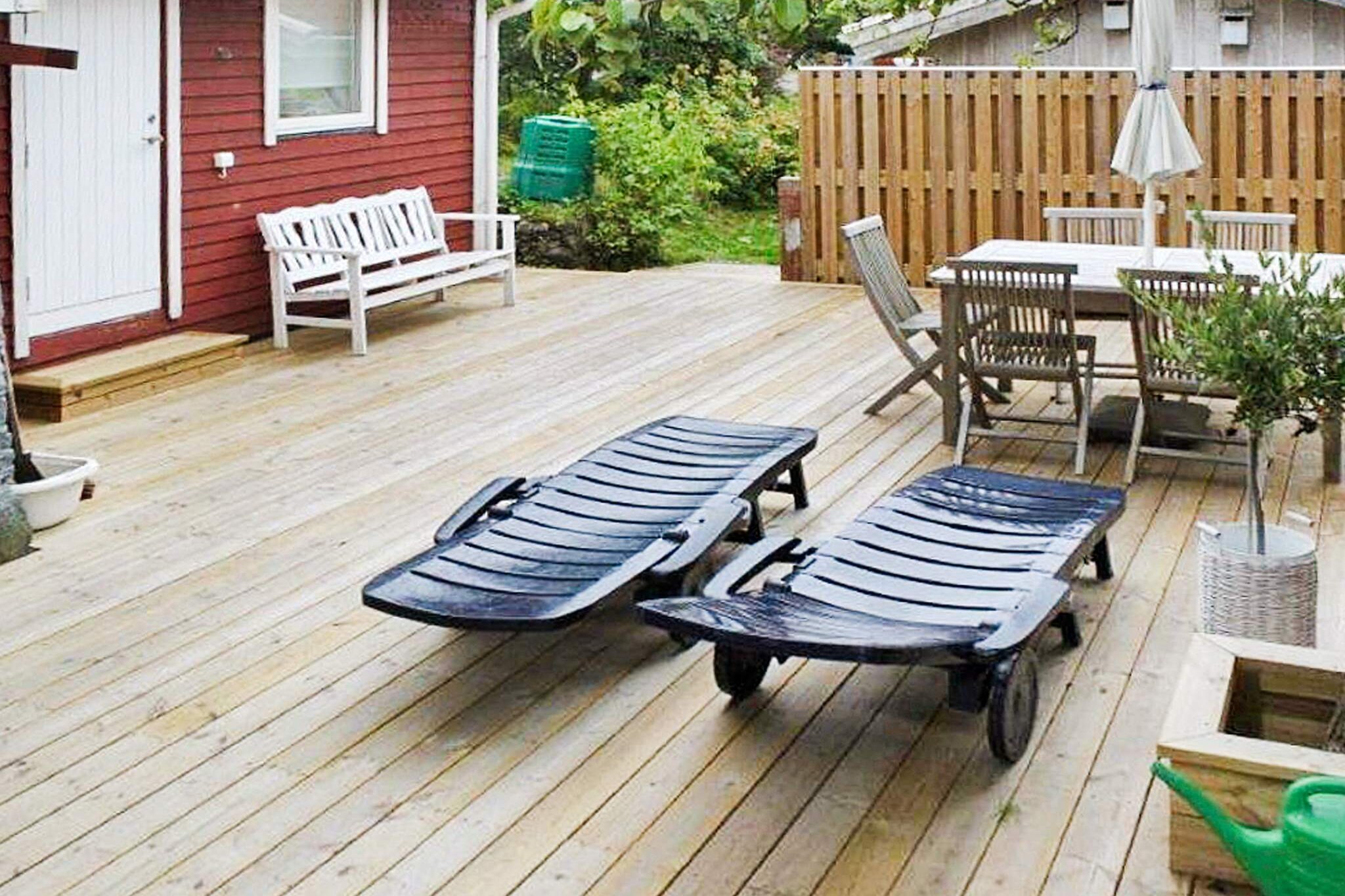 Welcome to the beautiful island of DyrÃ¶n which is set south of TjÃ¶rn, in Ã„lgÃ¶ fjord. This lovely holiday home is set only 200 metres from the sea and has a big, secluded garden of 100 square metres, as well as a spacious wooden terrace. On the bottom floor of the house, there's an open-plan kitchen and living room with a dining table, a TV and a sofa. There are two bedrooms, one with a double bed, the other with two single beds. The fully tiled bathroom is equipped with a WC, a washbasin, a shower, and a washing machine. You have access to a parking spot in RÃ¶nnÃ¤ng, which is on the nearby island of TjÃ¶rn. Please note that the owner of the house sometimes lives on the second floor. More than 5 persons are not allowed in the house or in the garden at the same time. DyrÃ¶n is an idyllic holiday destination, a small island of 1.5 square metres. There's a grocery store, a restaurant, an art gallery, and a cafÃ© on the island. There are plenty of activities, the island has a football field, a tennis court, mini golf, a beach volley court, a boule court, a public sauna, and a lovely hiking trail. You park your car in a public parking lot quite near the house. A maximum of 5 people can stay in the home and garden. The owner lives sporadically upstairs. Welcome to the gorgeous island of DyrÃ¶n!