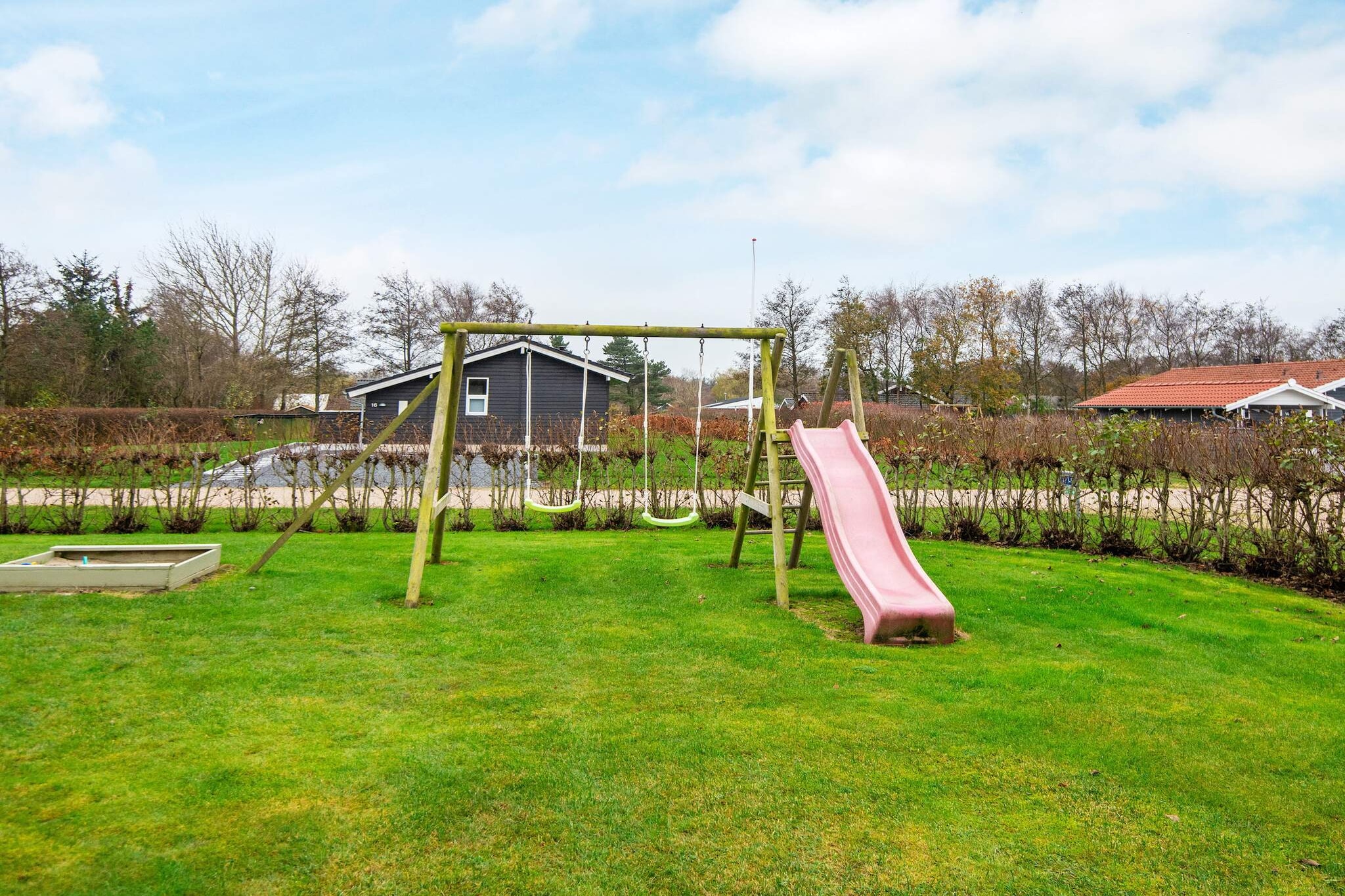 Holiday cottage located on a natural plot. The house has 4 bedrooms plus a combined kitchen/living room with a wood-burning stove and TV with satellite as well as the Stofa package with, among others, TV3. The focal point of the house will most likely be the bathroom with a whirlpool, sauna and shower cubicle. For the infants there are ,sandpit and swings. To the south is an approx. 20 m² covered terrace and 10 m² open terrace. To the east is an approx. 8 m² covered terrace and approx. 20 m² open terrace. No letting to youth groups.A refundable deposit might be charged closer to your check-in date. The security deposit ensures a smooth stay and covers any additional services or consumption charges.This deposit covers utilities consumed during your stay and any additional services that may be taken.The final amount will be adjusted based on actual meter readings, actual usage of extra services, and any remaining balance will be refunded within 21 days after checkout.This deposit simply acts as a prepayment for charges that you would anyways pay for, ensuring a seamless stay and check-out experience.