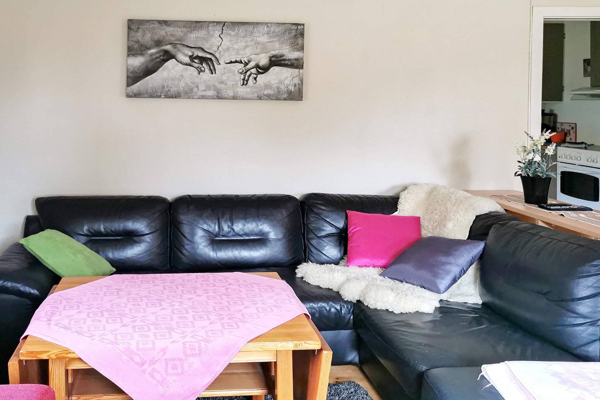 Kitchen(16 m2)(cooker(electric), hood, coffee machine(filter), microwave, dishwasher, fridge, freezer(1-59L)), Living/bed room(22 m2)(single folding bed, TV(satellite, norvegian TV channels ), radio, stereo unit), bedroom(7 m2)(double bed), bedroom(5 m2)(2x bunk bed), bathroom(floor heating)(bathtub or shower, washbasin, toilet, washing machine), heating(electric), terrace(18 m2), garden furniture, BBQ, fish cleaning table, air to air heatpump