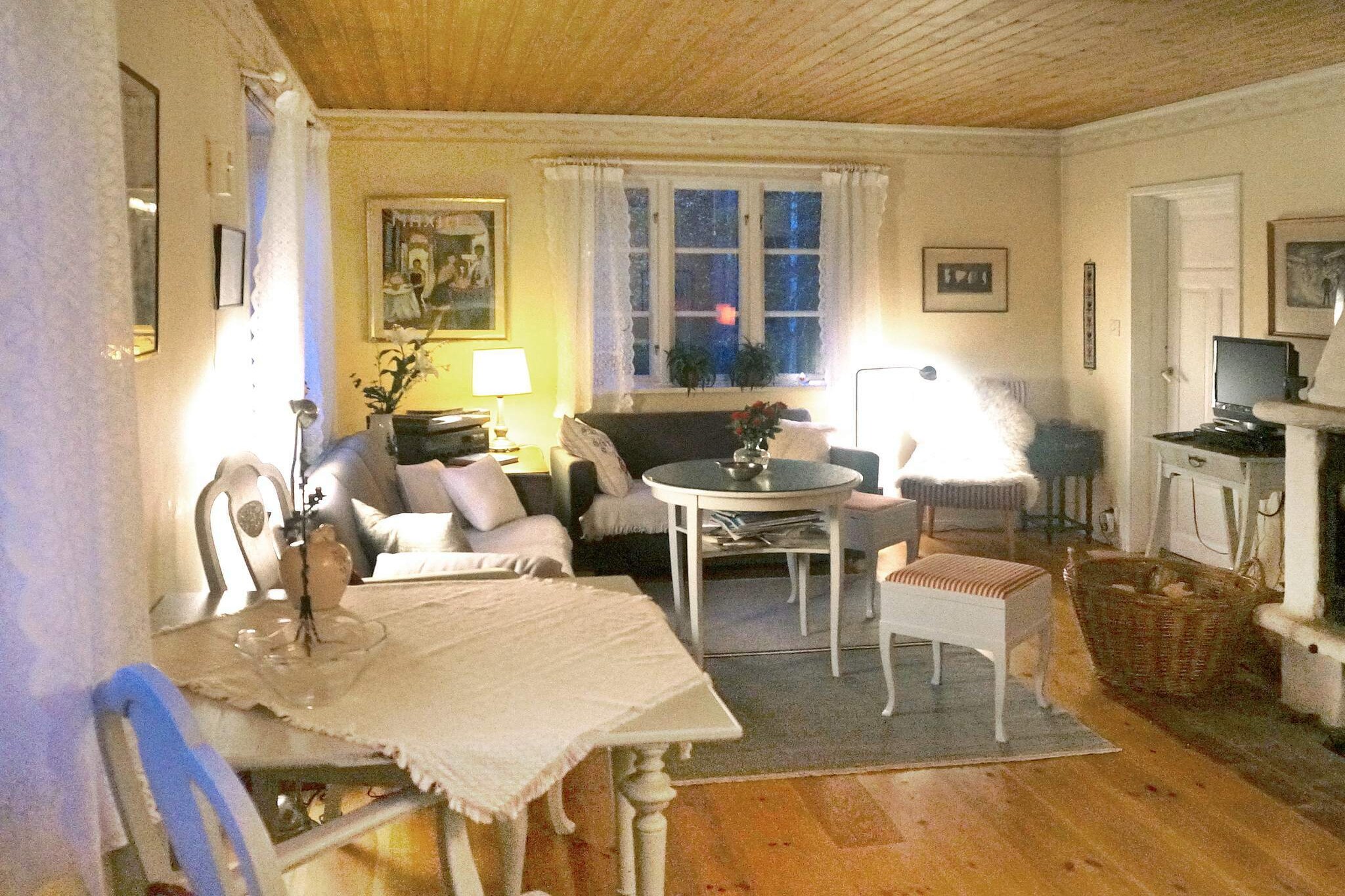 Kitchen(12 m2)(wood cooker, cooker(electric), coffee machine, microwave, fridge-freezer, high chair), Living/bed room(35 m2)(TV(swedish TV channels), fireplace, DVD player, radio, CD player), bedroom(16 m2)(double bed), bedroom(12 m2)(double bed), bedroom(10 m2)(2x single bed), bathroom(washbasin, shower, toilet), mezzanine, heating(electric), parking, children\'s bed