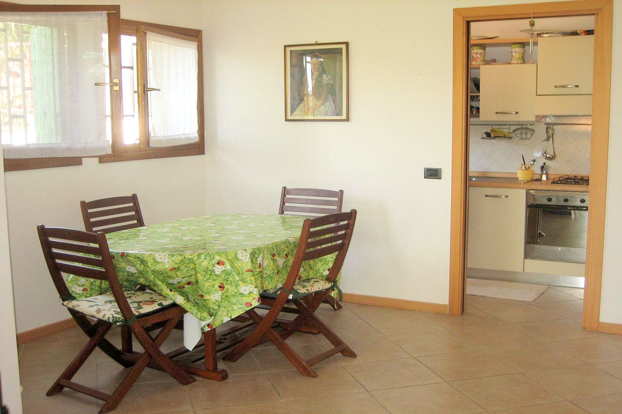 Ground floor: (Kitchen(oven, microwave, fridge-freezer), Living/diningroom, bathroom(washbasin, toilet))\n\nBasement: (Sitting room, bedroom(bunk bed), bathroom(bath tub, washbasin, toilet), fireplace)\n\nAttic: (bedroom(double bed), bedroom(2x single bed), bathroom(shower, washbasin, toilet))\n\n2x garage, TV(satellite), dishwasher, bathtub or shower, washing machine, heating, heating(central, gas), air conditioning, terrace(private), garden(private), garden furniture, swimming pool(shared with other guests, 20 x 10 m., opened from 1/2 May upto and including 1/2 Sep)