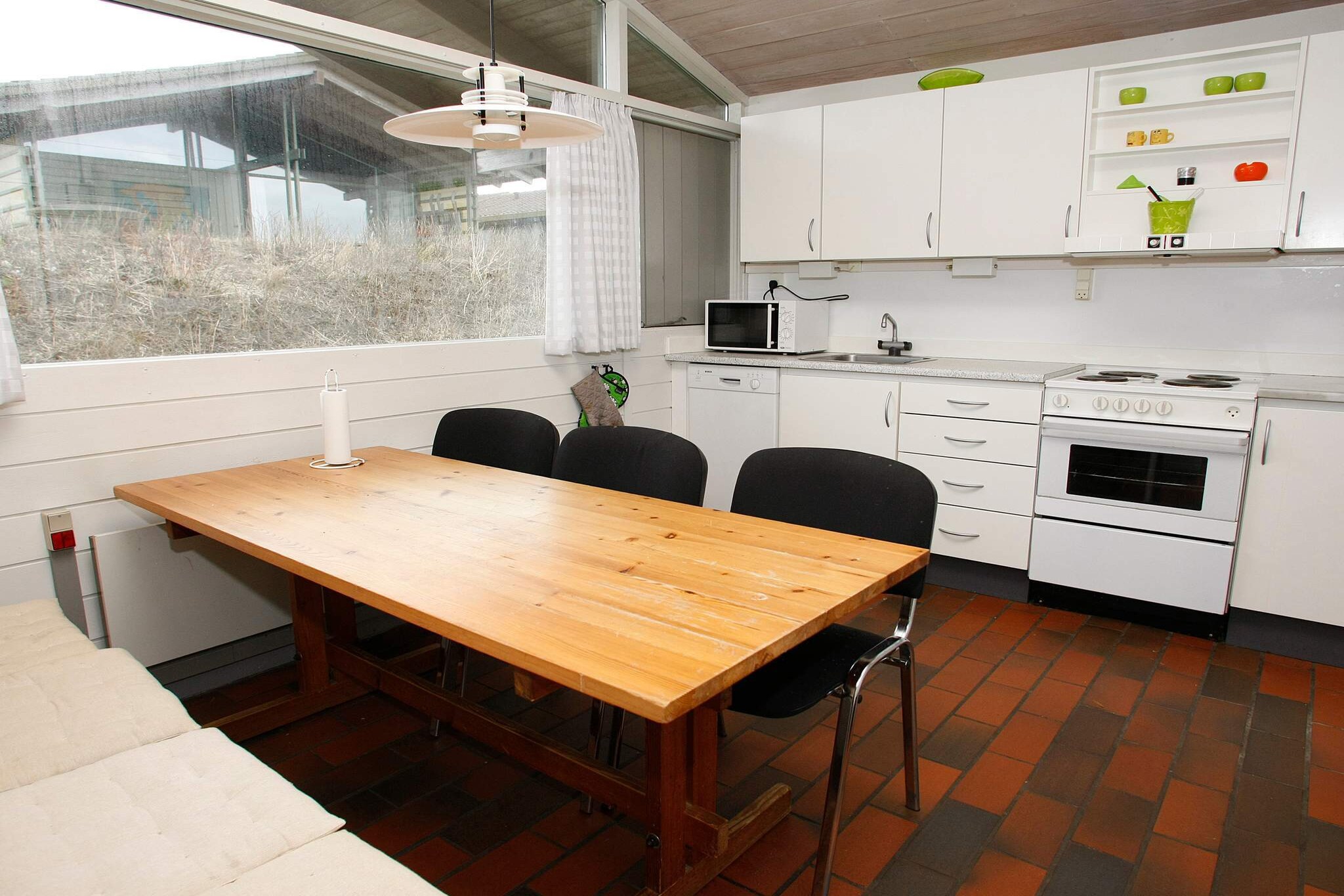 Kitchen(8 m2)(cooker(electric), hood, coffee machine, microwave, dishwasher, fridge(+ freezer)), Living/bed room(20 m2)(TV(cable), radio), bedroom(double bed), bedroom(2x single bed), bathroom(bathtub or shower, washbasin, toilet), mezzanine(2x single bed), washing machine(shared with other guests, paid), heating(electric), terrace, parking, swimming pool(shared with other guests, indoor)