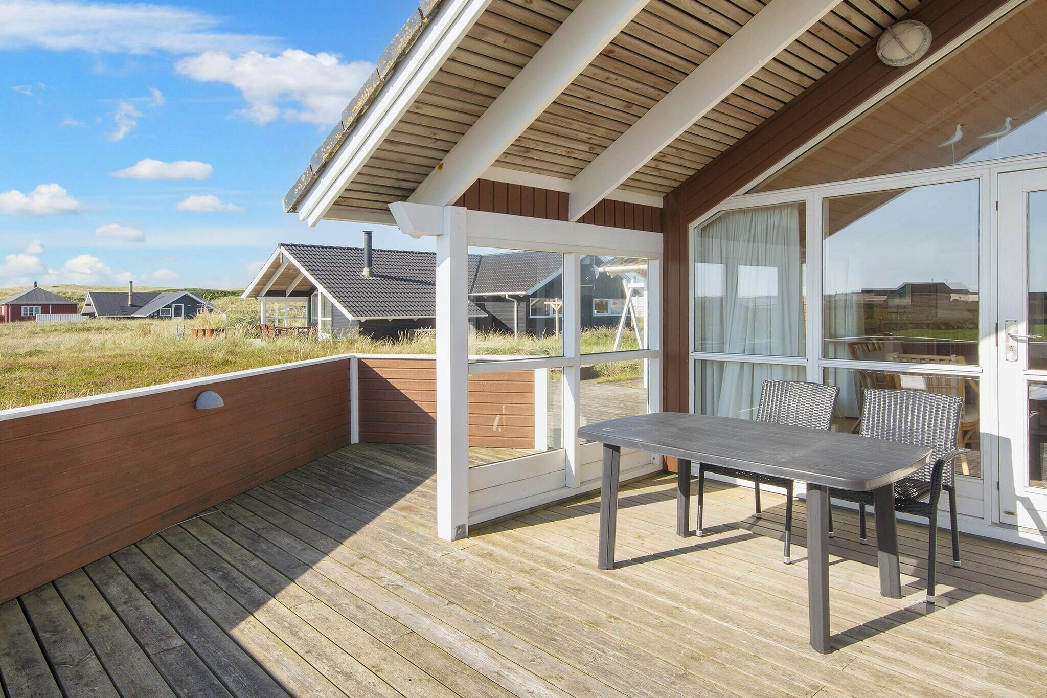Well-located cottage in Vrist with whirlpool and sauna as well as a sloping ceiling. The house appears bright and inviting and is practically furnished with a combined living room and kitchen with access to the terrace. The living room has a TV, DVD player, stereo with radio and CD player and wood burning stove. The kitchen has i.a. electric stove, microwave and dishwasher. For the youngest guests there is a cot and high chair. The house has three bedrooms, guest bathroom, washer and dryer as well as large bathroom with whirlpool and shower. Both bathrooms have comfortable underfloor heating. From the bathroom there is direct access to the house's sauna, where you can be warmed up after a swim in the fresh waves of the North Sea or a long walk in the area's beautiful but rugged nature. There is a lovely terrace where you can enjoy dinner while the sun sets over the North Sea. The house is located on a natural plot approx. 200 m from the roaring North Sea, has its own carport as well as swings and sandpit. Not for rent to youth groups.
A refundable deposit might be charged closer to your check-in date. This deposit covers utilities consumed during your stay and any additional services that may be taken. The final amount will be adjusted based on actual meter readings, actual usage of extra services, and any remaining balance will be refunded within 21 days after checkout.