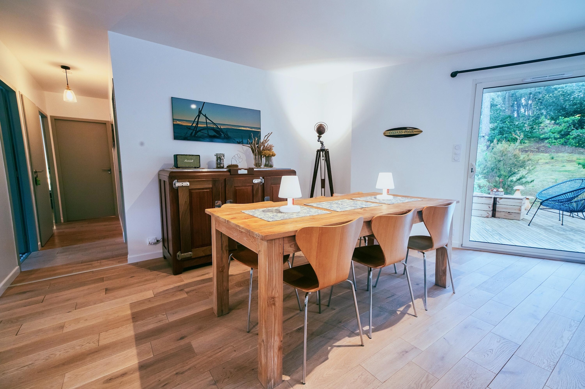 Forest Retreat Between Lake & Ocean
Escape to a 4-star modern sanctuary nestled in the heart of a fragrant pine forest at the foot of the dune. This south-facing 3-bedroom home invites you to wake up to the rustle of the trees and relax on a 60 m² terrace with uninterrupted woodland views. Inside, a bright open-plan living area, sleek kitchen, and walk-in shower create the perfect balance of comfort and luxury—ideal for up to 6 guests. Whether you're sipping espresso at sunrise or enjoying a quiet glass of Médoc wine in the evening, nature is always within reach.

Beaches, Biking & Bordeaux Wines
Perfectly placed between the ocean and lake, you’re just a 10-minute bike ride to Maubuisson’s lakeside charm or 15 minutes to the wild waves of Carcans Plage. Spend your days paddleboarding, sailing, or lounging on the sand. Cyclists and hikers will love the scenic trails weaving through the forest. And for wine enthusiasts, world-renowned Médoc vineyards and châteaux are just a short drive away, as are bucket-list destinations like the Dune du Pilat, Cap Ferret, and Bordeaux.

Dining & Details That Matter
After a day of adventure, treat yourself to delicious seafood or a cozy bistro meal in Maubuisson (2 km away). The home offers all the amenities you need—from sun loungers and a secure garage to a full kitchen and washer. Please note: pets are not allowed, ensuring an allergen-free, peaceful experience for all.