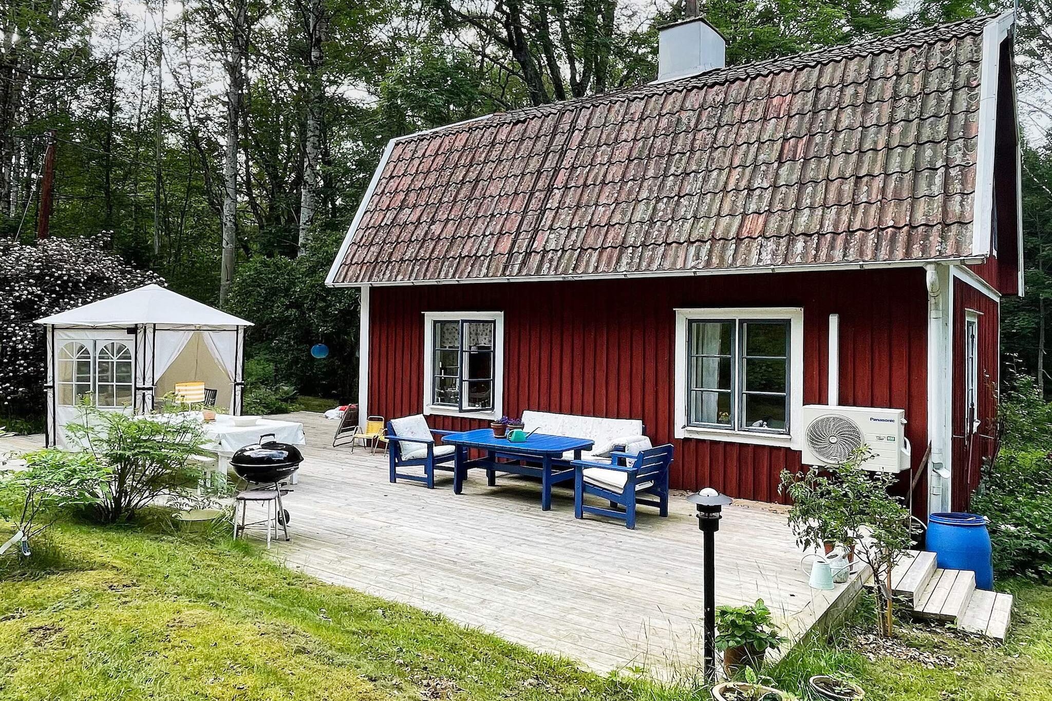 Welcome to a delightful holiday home, located by lake VÃ¤ttern, in VÃ¤stergÃ¶tland. This charming house is as charming on the inside as it is on the outside, and is set on a forest plot of 2000 square metres. It consists of a basement, a ground floor, and an upper floor. The ground floor features a hall, a kitchen, a living room and a bathroom with underfloor heating, a biological toilet (an earth closet from 2018), a washbasin, and a washing machine. The shower and the sauna are in the basement. In the basement you'll also find a second living room with a sofa bed. The kitchen features the necessary amenities, and the living room features a sofa bed for two, a stove, a TV, and a DVD-player. The upper floor features two beautifully decorated bedrooms, one with a double bed and the other with a single bed and an extra bed. the owner has a high concern for the environment and asks that the guests share this approach. Please note: The cottage is not rented out to youth groups. The town of Karlsborg is close and offers shops and culture. The national park of Tiveden is a must-see, as are the red water lilies of FagertÃ¤rn, and the castle Stjernsunds Slott. Tiveden is only a 25-minute drive away. Hova arranges a medieval market, with jousting, one week a year, which you might be able to catch. Ã–rebro is a good destination for a day trip, it takes about 1 hour and 25 minutes to drive there. The city centre of Ã–rebro was voted the most beautiful in Sweden in 2015.  Don't miss the marvellous castle from the 1300's when you are there! Other fun activities in Ã–rebro include a guided â€œghost walkâ€. The largest waterpark in Sweden is situated in Gustavsvik, and is also worth a visit. Welcome to a pretty holiday home set in a beautiful environment!