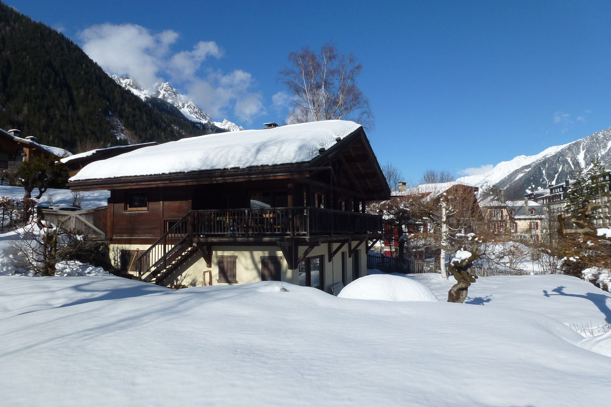 Chalet with large central fireplace and views of Mont Blanc