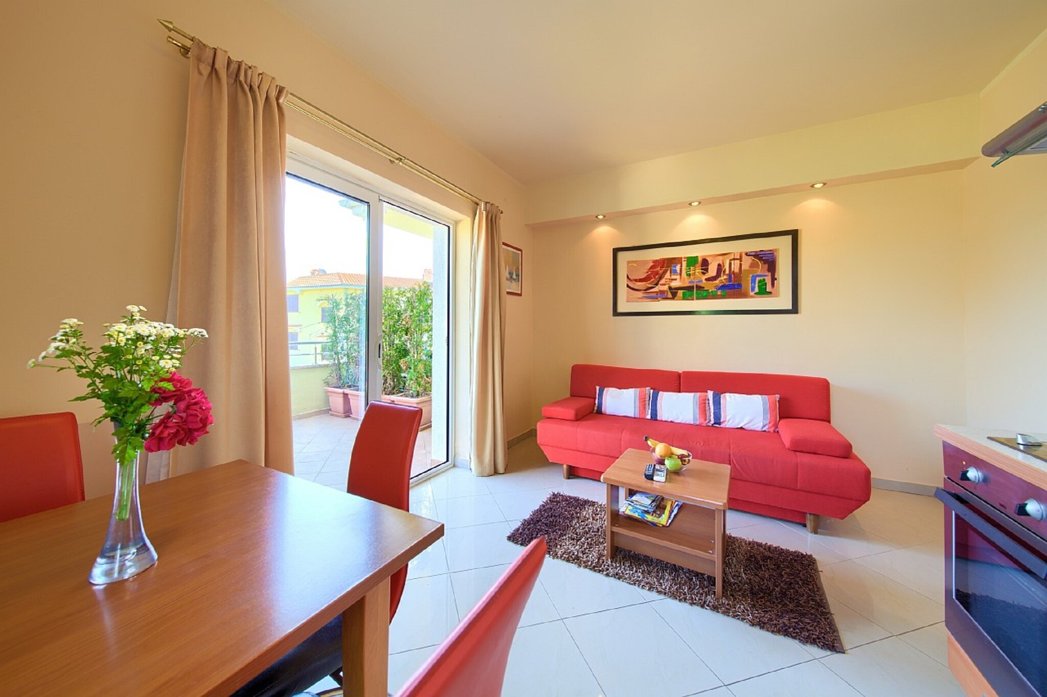 In the charming town of Porat, you will find this beautiful 1-bedroom apartment for hosting a couple on a romantic getaway. This property also has a well-manicured garden and a lovely terrace to enjoy scenic views.



Beat the heat by enjoying a refreshing swim in the sea at the nearby beach, 50 m away. There are also a few restaurants, 100 m away, which serve delicious cuisines. Shop from the supermarkets, 0.4 km away, or visit the bustling town centre of Malinska to enjoy the nightlife, 4 km away. A visit to Town Krk, 11 km away, is also worth planning.



Come home to a stylishly decorated and well-furnished holiday apartment after a tiring day of exploring tourist attractions. Indulge in a fun barbecue on the roof terrace while gazing at the picturesque views nearby. You can also prepare delicious meals in the kitchen and unwind together in the living room.



Public transport is available 4 km away.



You can check in the property between 2-8 PM, and check out between 8-10 AM.
