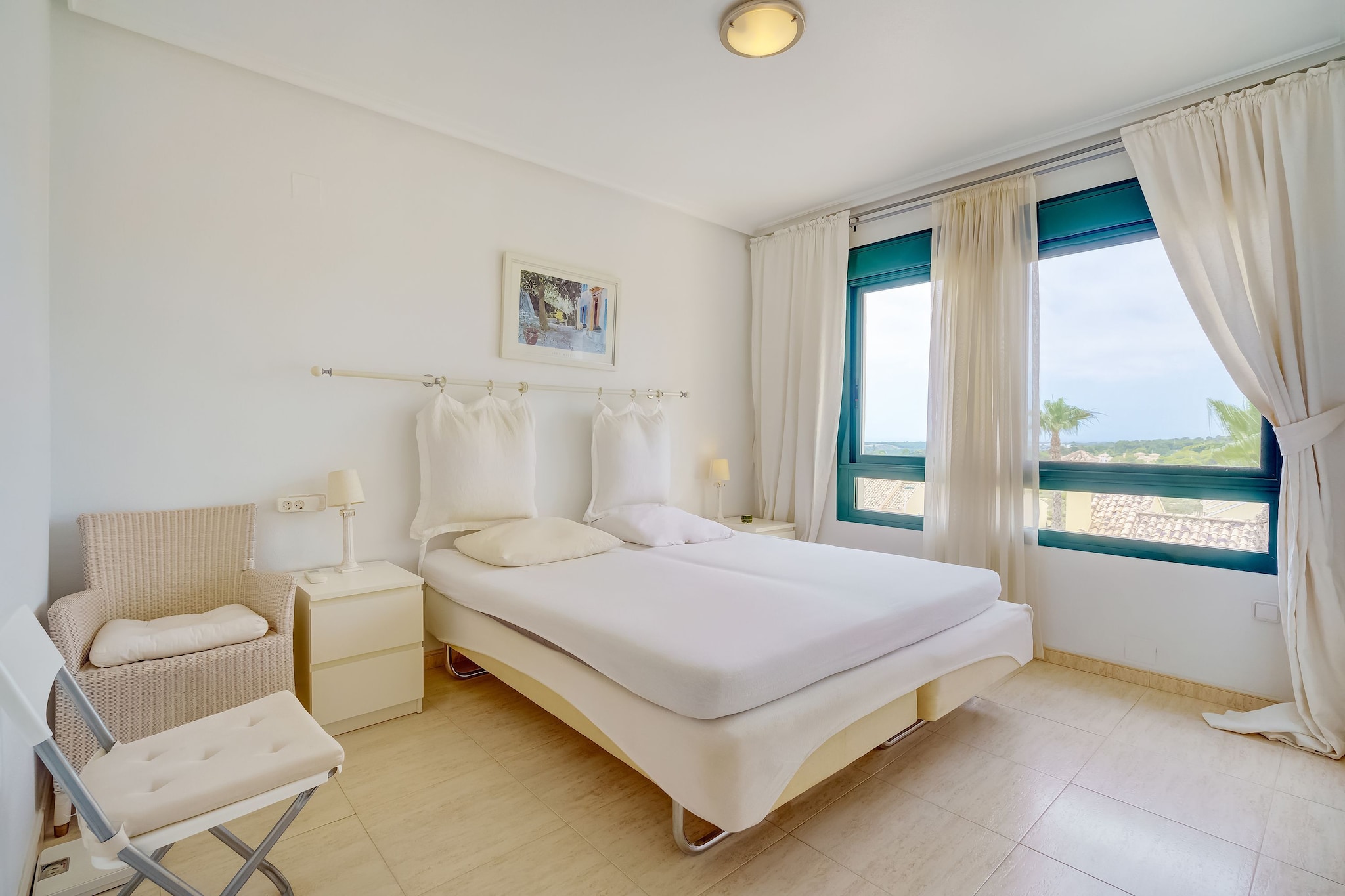 On the 1st floor: \n\nLiving room(TV(no dutch television channels), air conditioning), Kitchen(cooker(5 ring stoves, gas), coffee machine(cups), oven, microwave, dishwasher, fridge-freezer, tumble dryer), Bedroom with bathroom(2x single bed(90 x 190 cm), bathtub with shower, shower, washbasin, toilet, air conditioning), Bedroom with bathroom(double bed, bathtub with shower, washbasin, toilet), terrace(24 m2), garden furniture, swimming pool(shared with other guests, including separate childrenâ€™s swimming pool (depth 50cm))