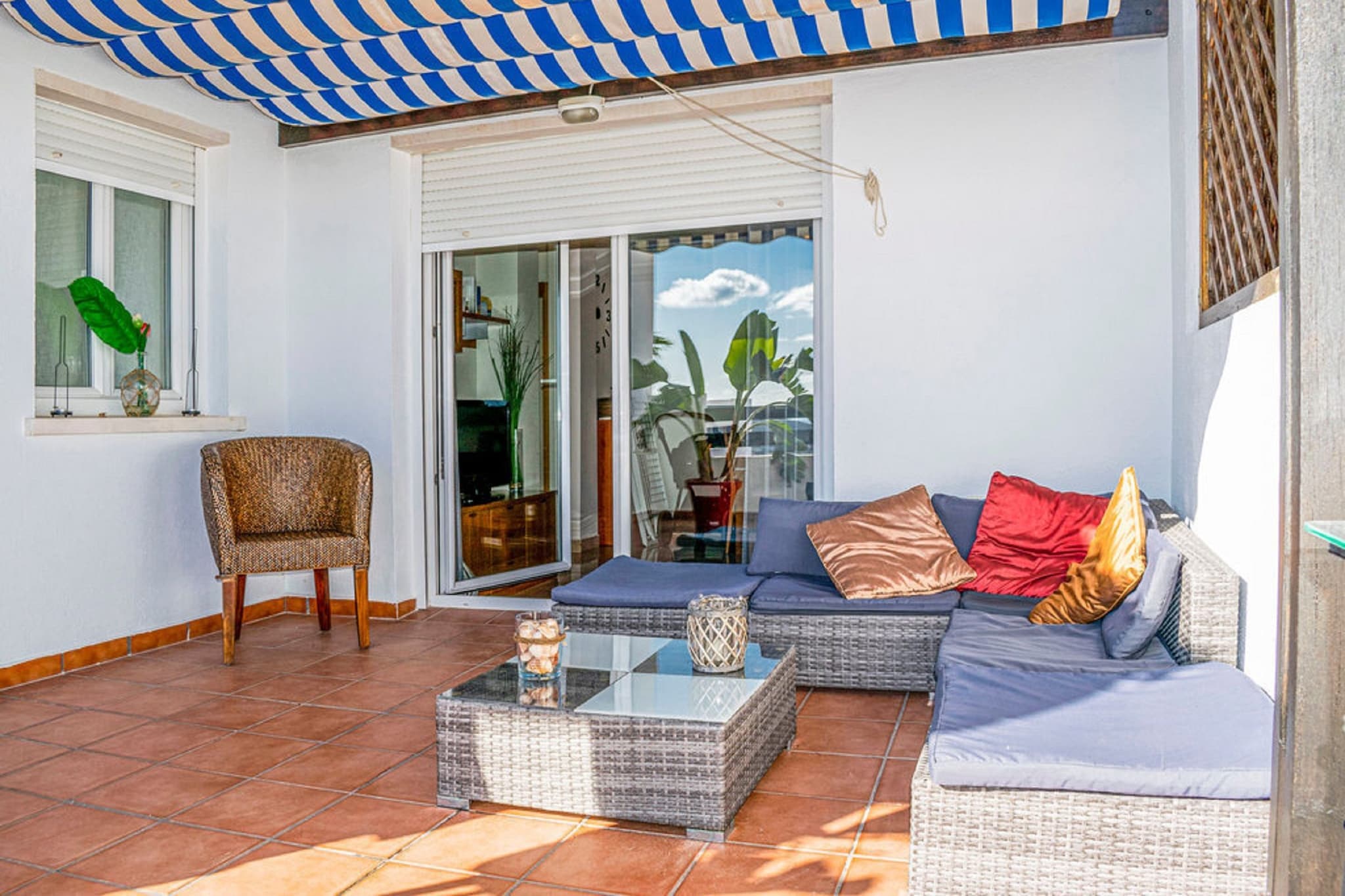 On the 1st floor: (Living room(double sofa bed, TV, seating area), Kitchen(electric kettle, toaster, coffee machine, espresso machine, oven, microwave, dishwasher, fridge-freezer, washing machine), bedroom(double bed), bedroom(2x single bed), bathroom(bathtub with shower, washbasin, toilet, bidet, hairdryer), bathroom(shower, washbasin, toilet), heating, air conditioning, 3x terrace(private, fenced), garden furniture, deckchairs, children\'s bed, ironing board, iron, lounge set)\n\ngarage, parking, swimming pool(shared with other guests, fenced, opened from Mar upto and including Oct)