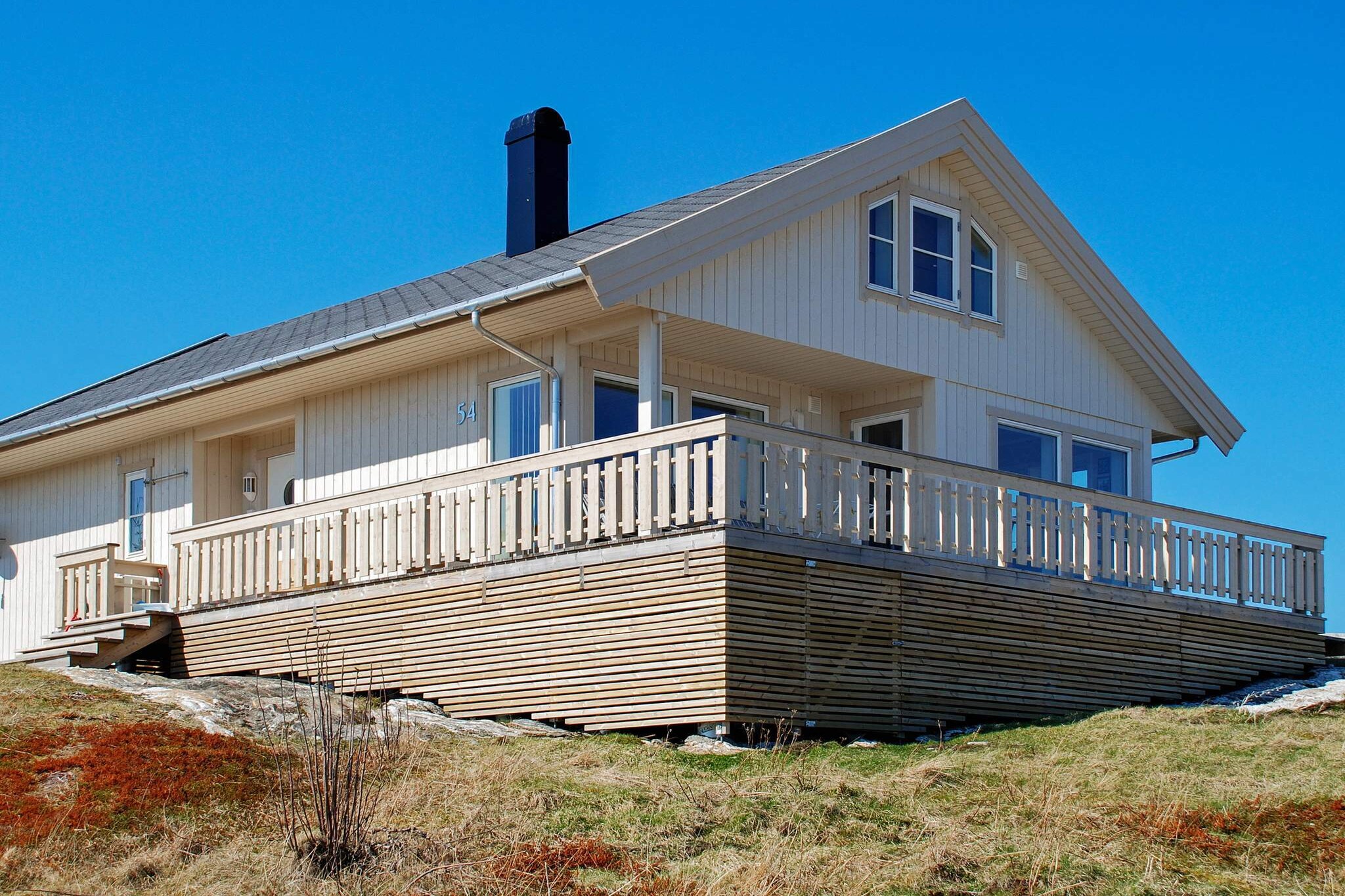 Boat: \n\nKitchen(cooker(electric), hood, coffee machine(filter), microwave, dishwasher, fridge, freezer(200-249L), tumble dryer, washing machine, high chair), Living/bed room(27 m2)(TV(satellite, german television channels, norvegian TV channels ), radio), bedroom(double bed, children\'s bed), bedroom(double bed), bedroom(2x single bed), bedroom(2x single bed), bathroom(floor heating)(bathtub or shower, washbasin, shower, toilet), game computer, game computer, heating(electric), terrace(25 m2), terrace(roofed, 5 m2), garden furniture, BBQ, parking, air to air heatpump