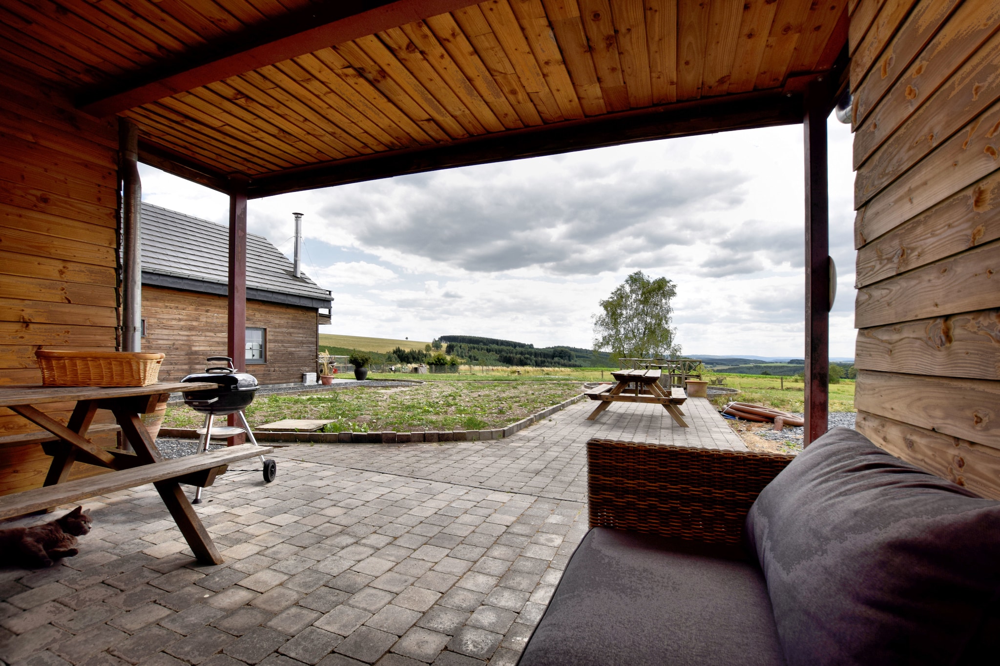 Ground floor: (open kitchen(electric kettle, cooker(4 ring stoves, electric), coffee machine(filter), oven, microwave, dishwasher, fridge-freezer), Living/diningroom(TV(digital, international television channels), dining table, seating area), bedroom(double bed(180 x 200 cm)), bedroom(double bed(160 x 200 cm)), bathroom(shower(walk-in shower), washbasin), toilet, Billiards)\n\nterrace, garden, BBQ, parking