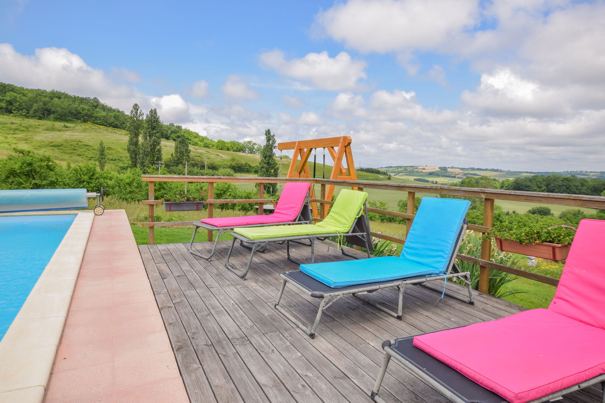 Spacious villa with large terraces and private pool, set in rural surroundings.