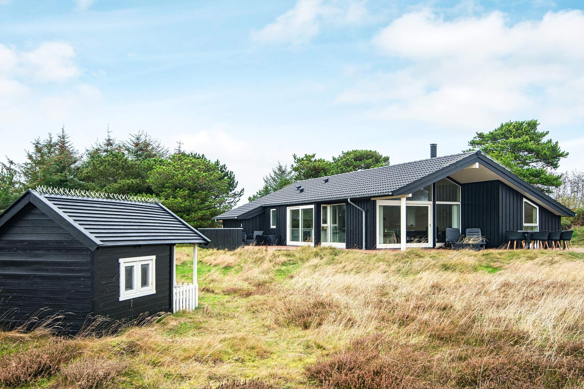 Holiday home with whirlpool located within walking distance of the beach in Rindby. The cottage is decorated in a modern style with high ceilings, large windows with sliding doors and two bathrooms, one of which has a whirlpool. Combined living room and kitchen with all modern necessities. There are three spacious bedrooms and a loft where children can have fun. Large terrace of 60 m2, part of which is covered. The house is southwest facing and ensures you sun all day. Separate shed for storage. Not for rent to youth groups.

A refundable deposit might be charged closer to your check-in date. This deposit covers utilities consumed during your stay and any additional services that may be taken. The final amount will be adjusted based on actual meter readings, actual usage of extra services, and any remaining balance will be refunded within 21 days after checkout.