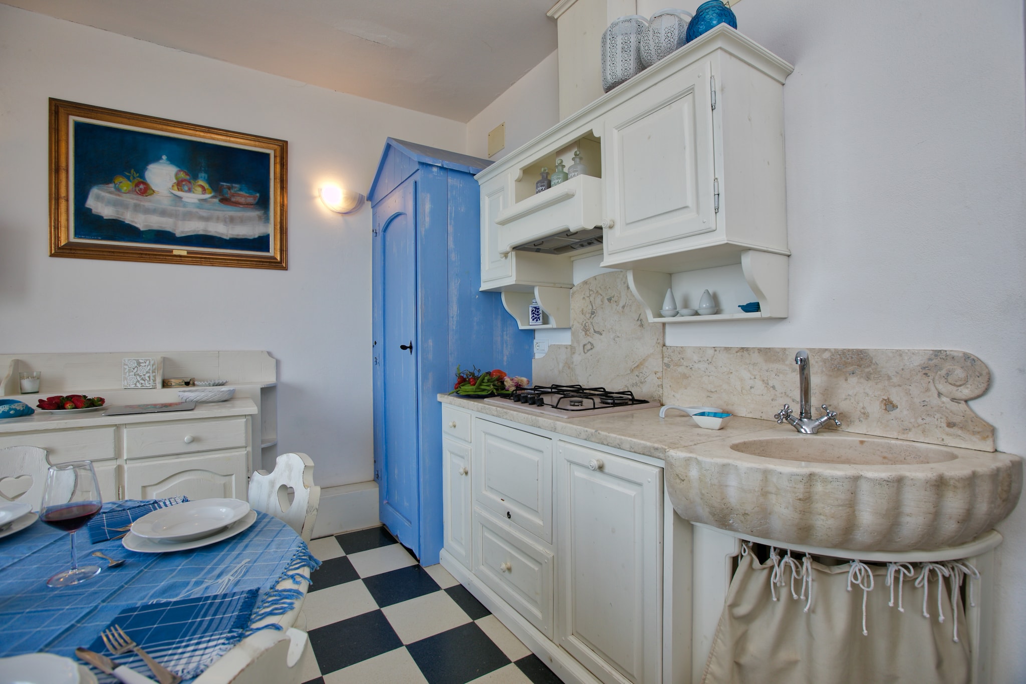 On the 3rd floor: (Large kitchen(TV(satellite), microwave, dishwasher, fridge(+ freezer), washing machine), bedroom(single bed, double bed), bathroom(shower), single sofa bed)\n\nbalcony, air conditioning, lift