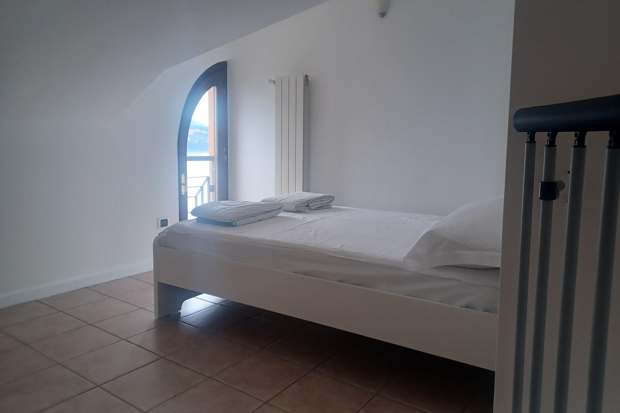 On the 2nd floor: (open kitchen(dishwasher), Living/diningroom(TV(satellite)), bathroom(bath tub, washbasin, toilet), 2x balcony)\n\nAttic: (bedroom(double bed(160 x 190 cm)), bedroom(small double bed(120 x 190 cm)), bathroom(shower, washbasin))\n\ngarage, heating(central, gas), terrace(shared with other guests), garden(shared with other guests), swimming pool(shared with other guests, 12 x 6 m., opened from Jun upto and including Aug)